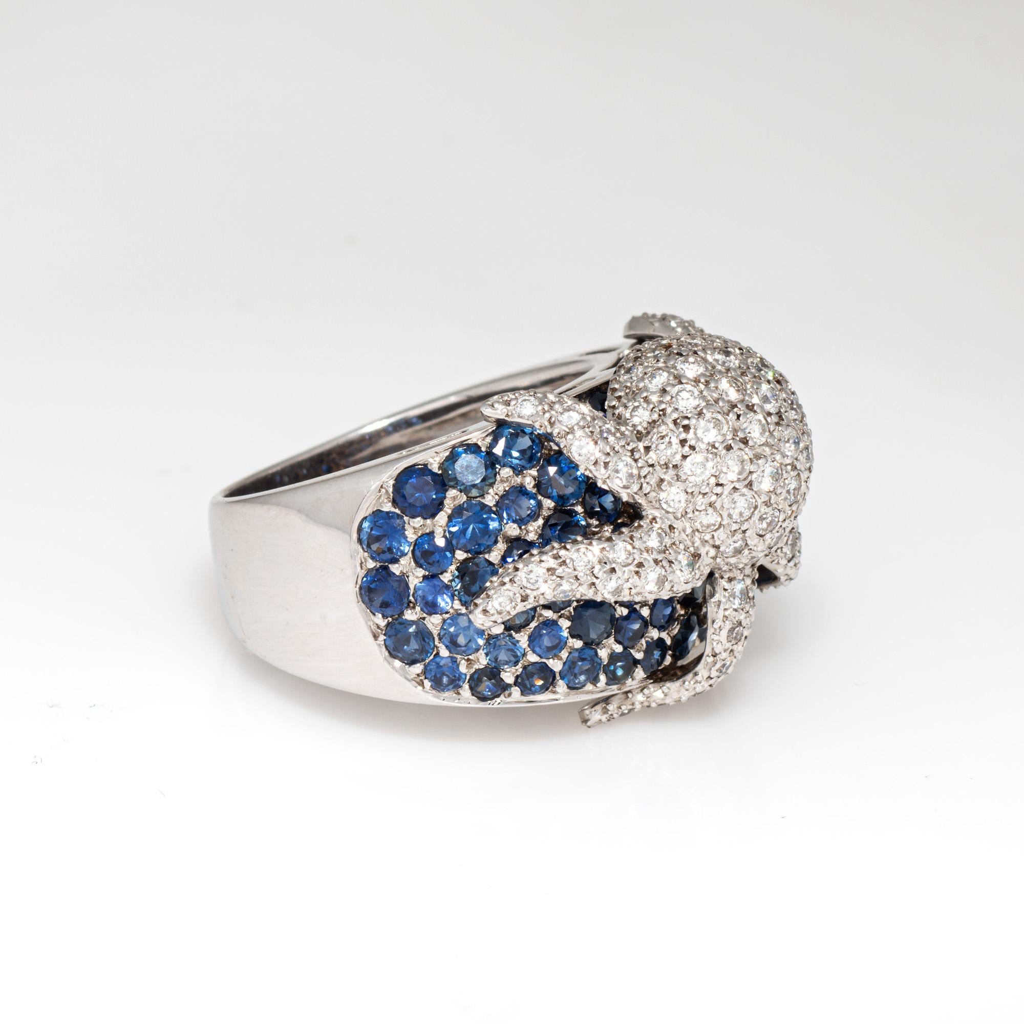 Modern Octopus Ring Diamond Sapphire 18k White Gold Sz 7.5 Band Estate Ocean Jewelry For Sale