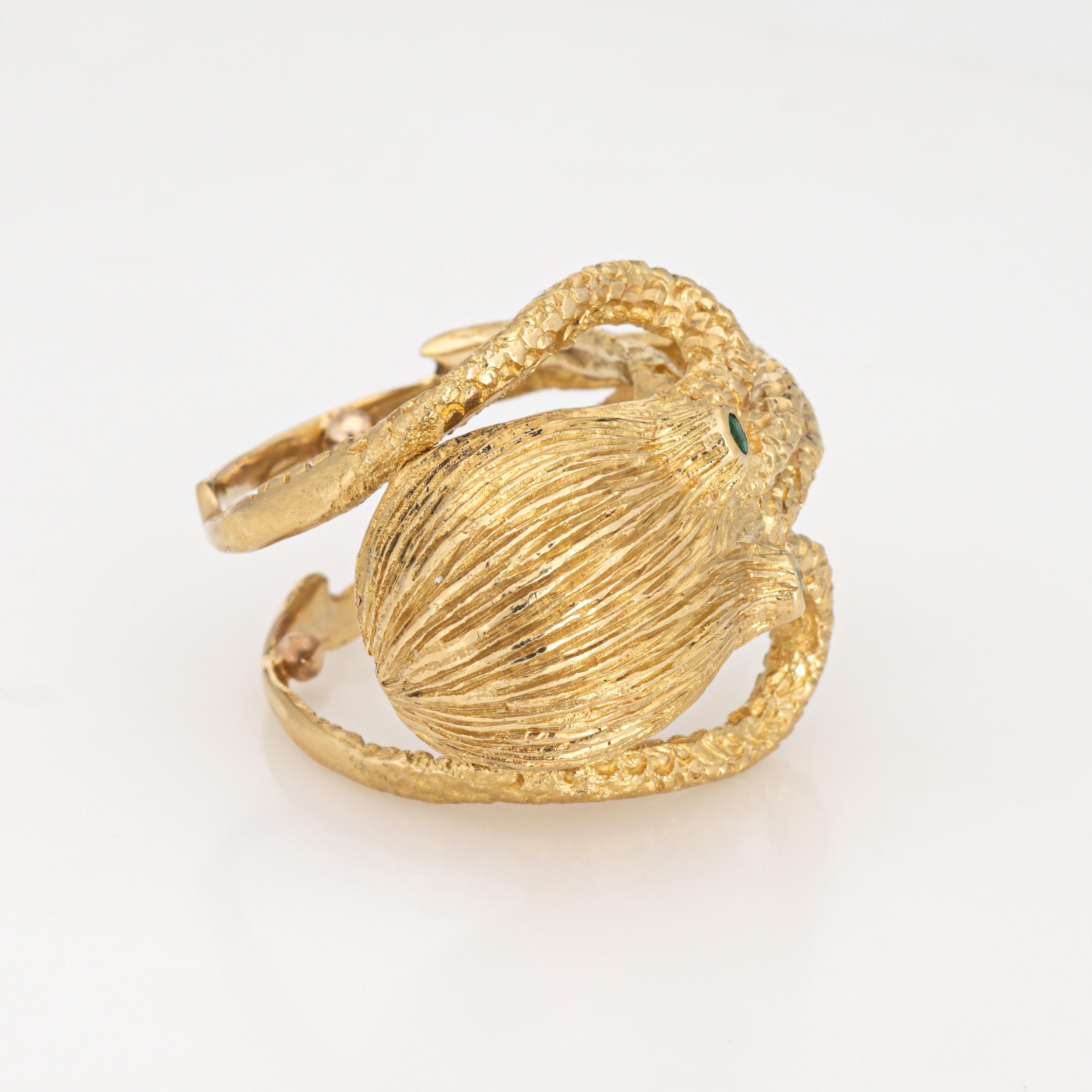 Round Cut Octopus Ring Vintage Sz 7.5 18k Yellow Gold Emerald Eyes Fine Ocean Jewelry