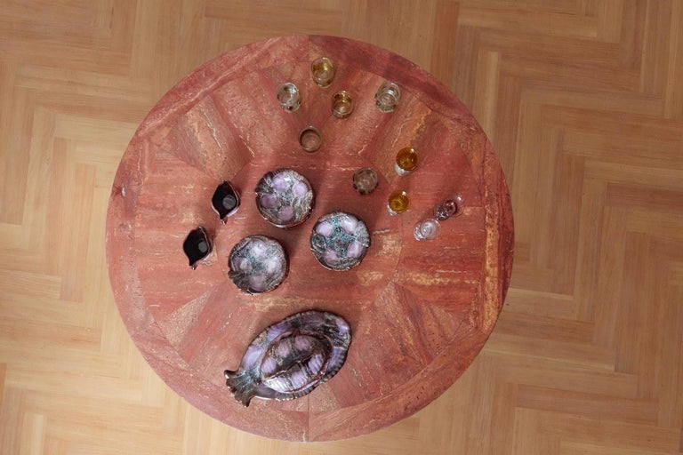 Octopus Round Dining Table with Travertine Top Designed by Laura Gonzalez In New Condition For Sale In Paris, FR