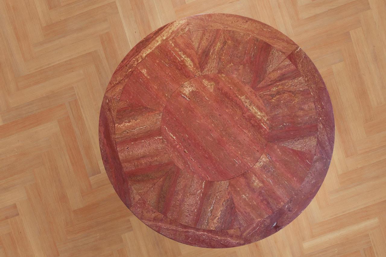 Marquetry Octopus Round Dining Table with Travertine Top Designed by Laura Gonzalez For Sale
