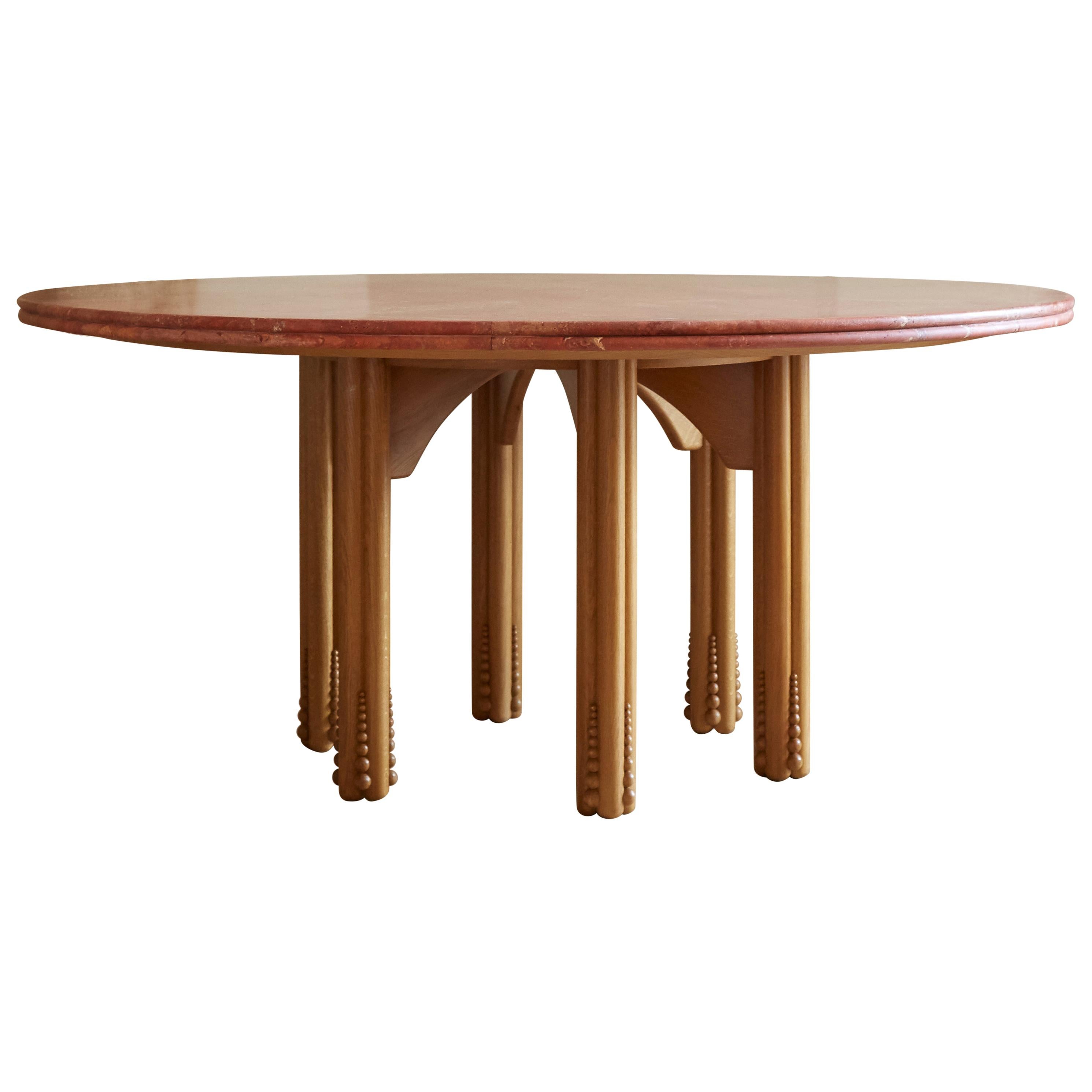 Octopus Round Dining Table with Travertine Top Designed by Laura Gonzalez
