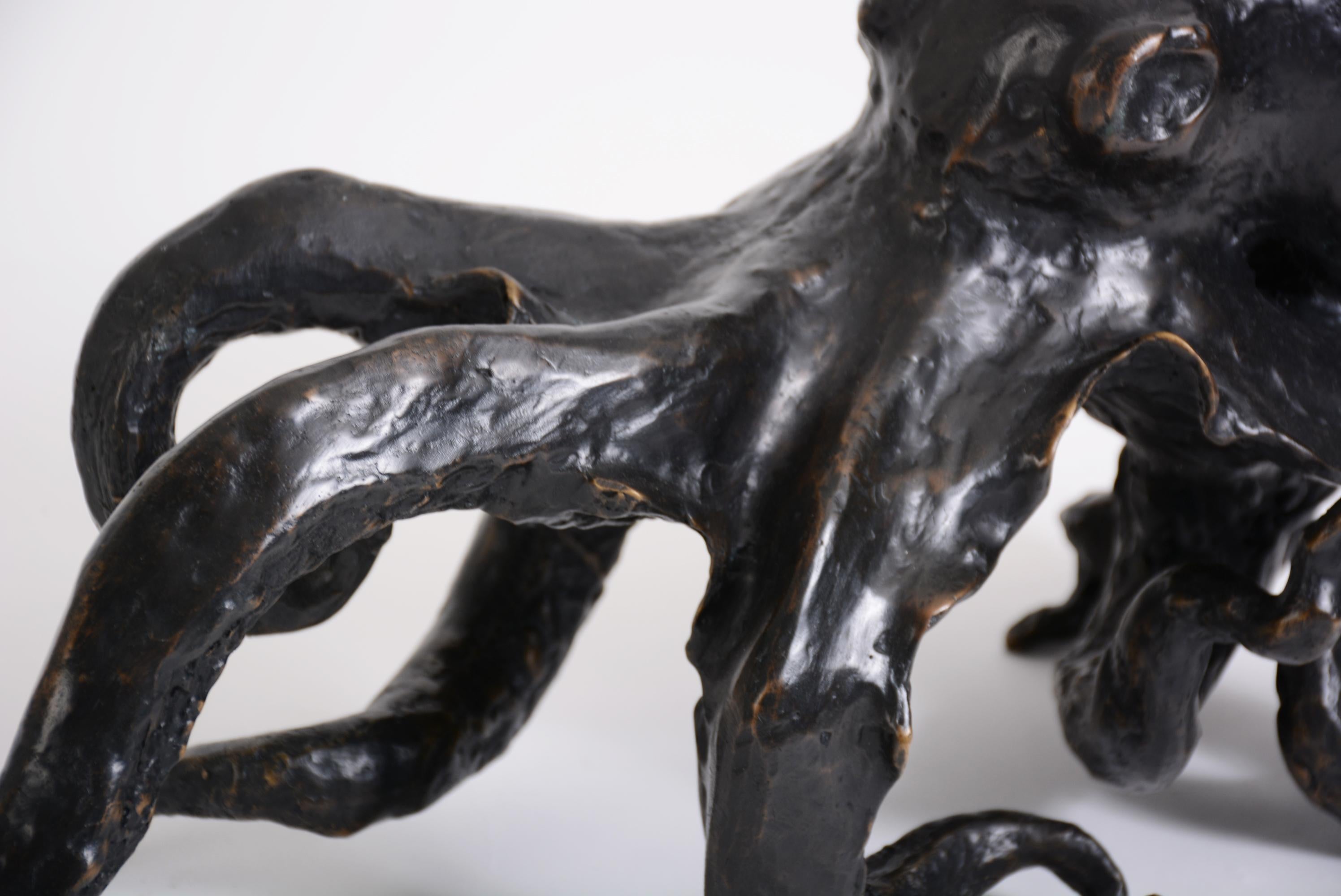 Modern Octopus Sculpture in Cast Bronze by Elan Atelier in Stock For Sale