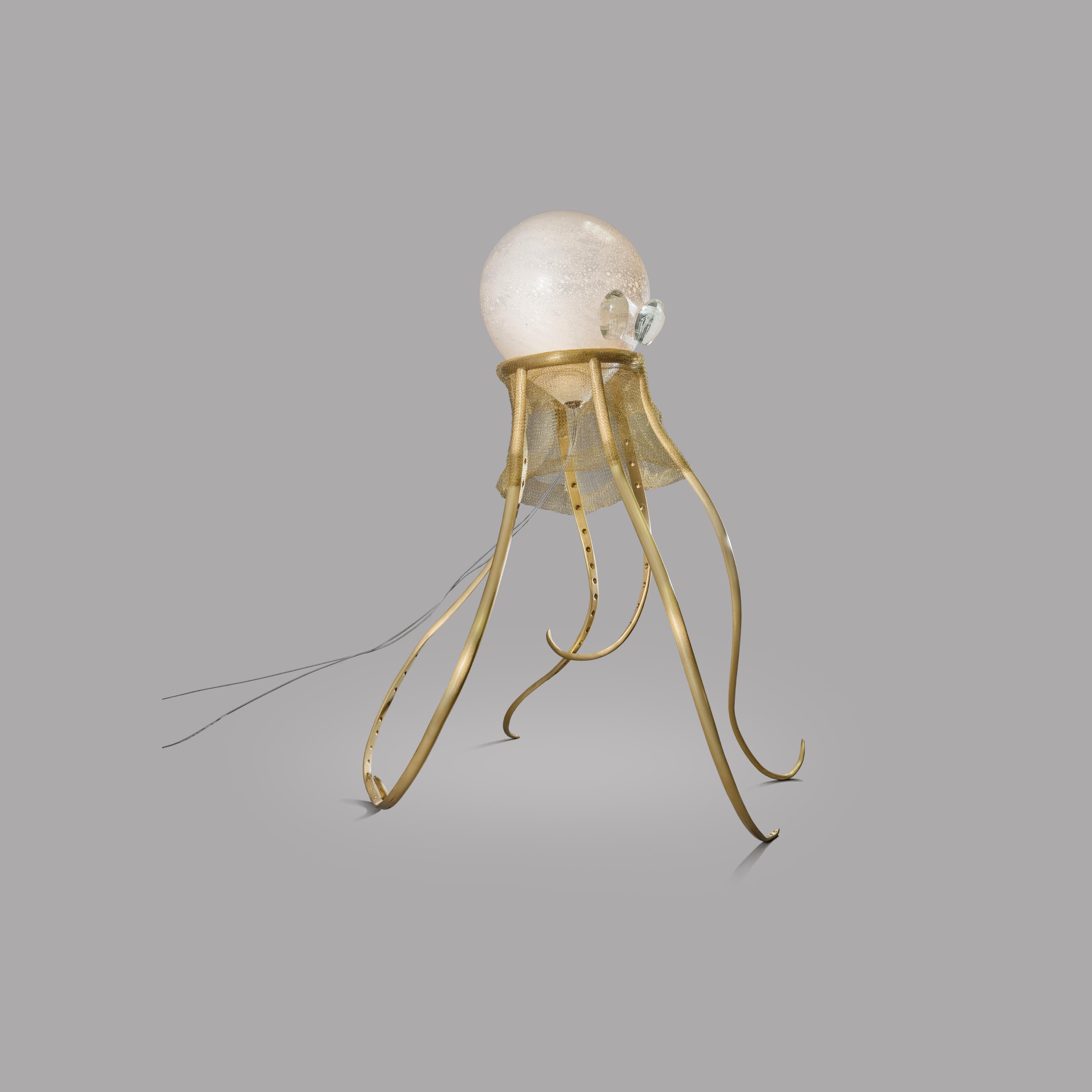 Octopus, unique floor lamp sculpture, Ludovic Clément d’Armont
Blown glass, textile, brass
Dimensions: 110 x 45 x 68 cm 

Ludovic Clément d’Armont is in the continuation of a family tradition of centuries of gentle glassmakers, painters,