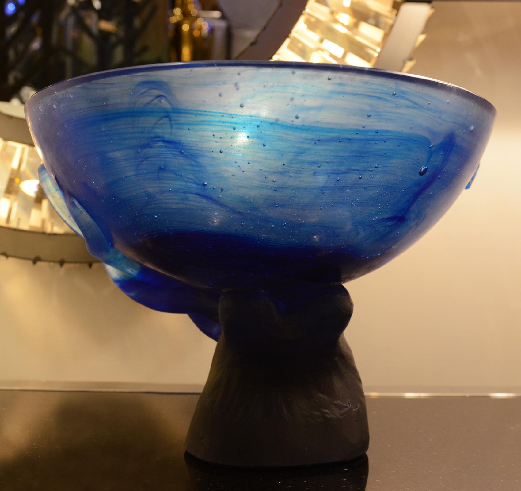 Hand-Crafted Octopus Vase in Blue Pure Glass Paste For Sale