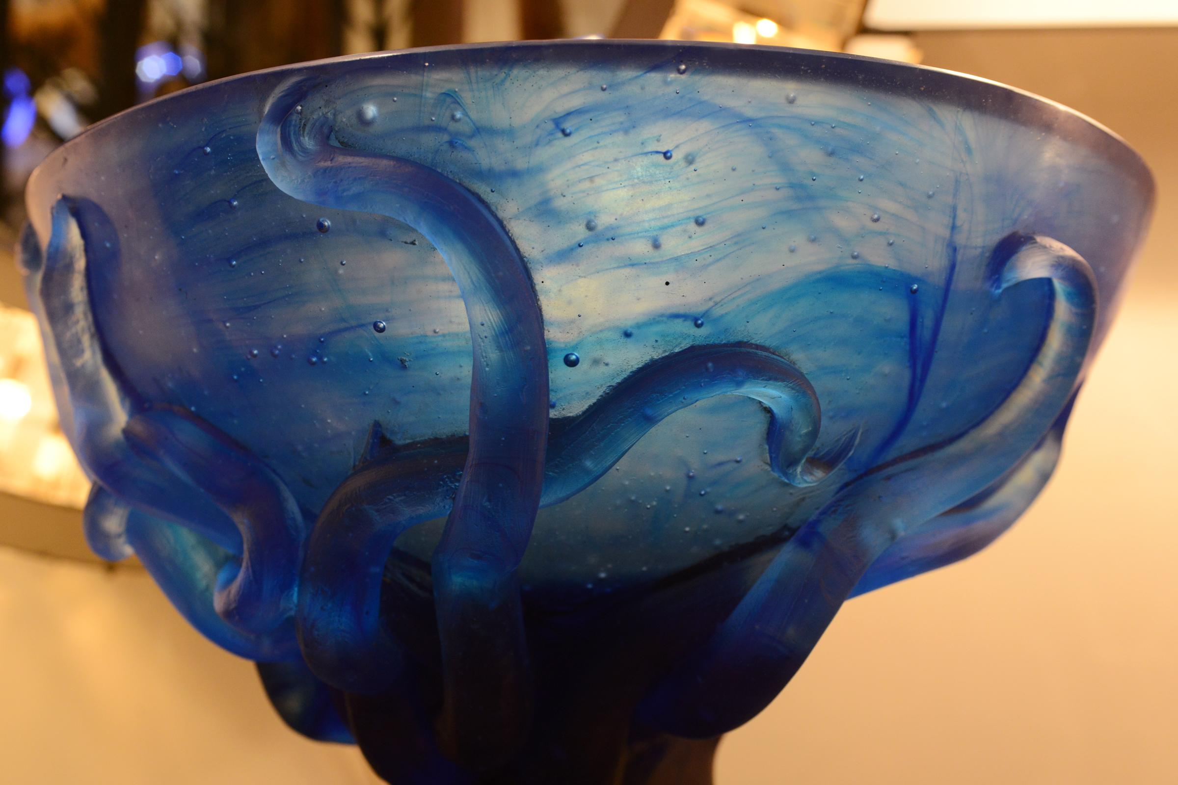 Vetro Vaso Octopus in pasta di vetro pura blu in vendita