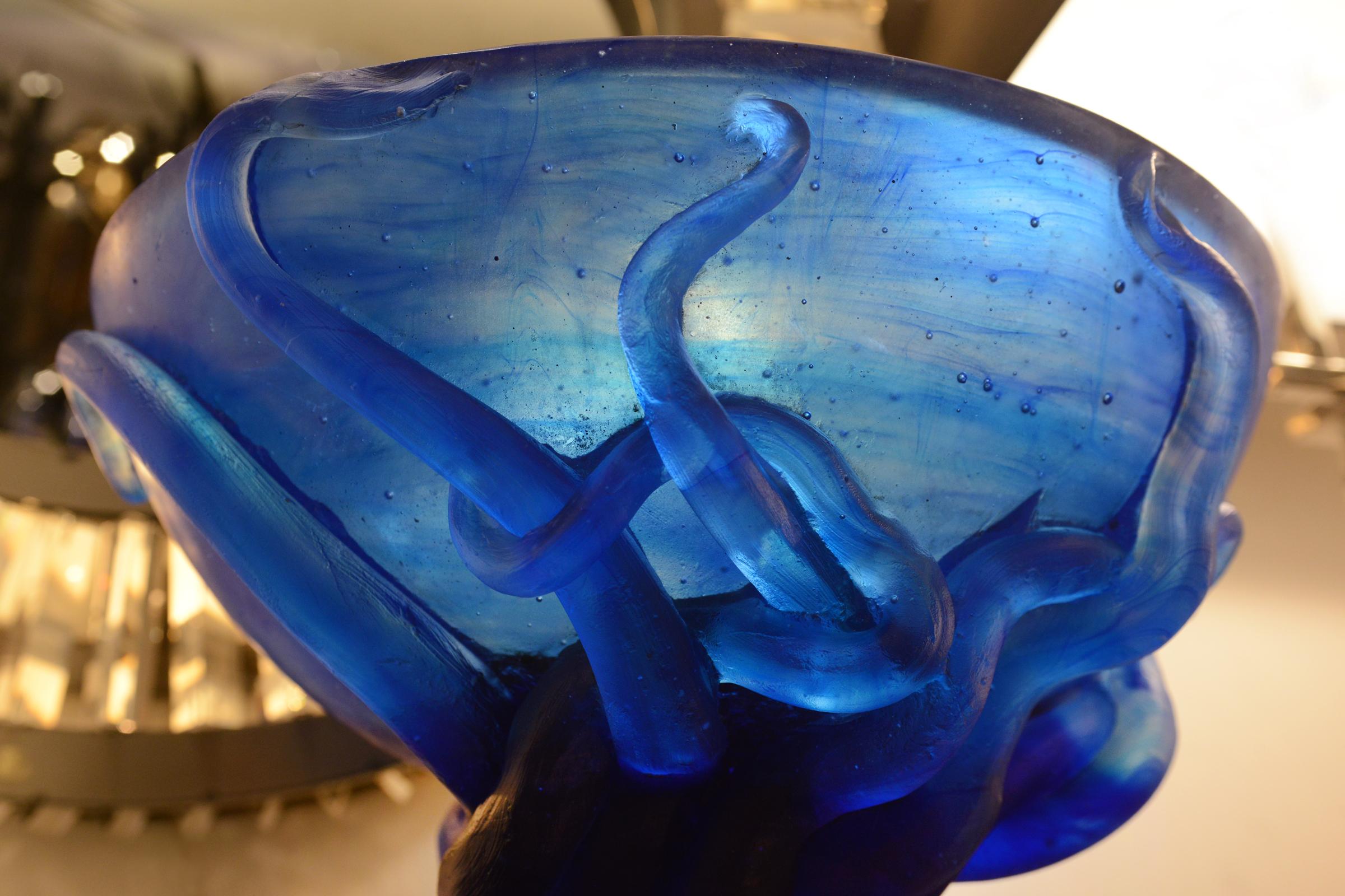 Octopus Vase in Blue Pure Glass Paste For Sale 2