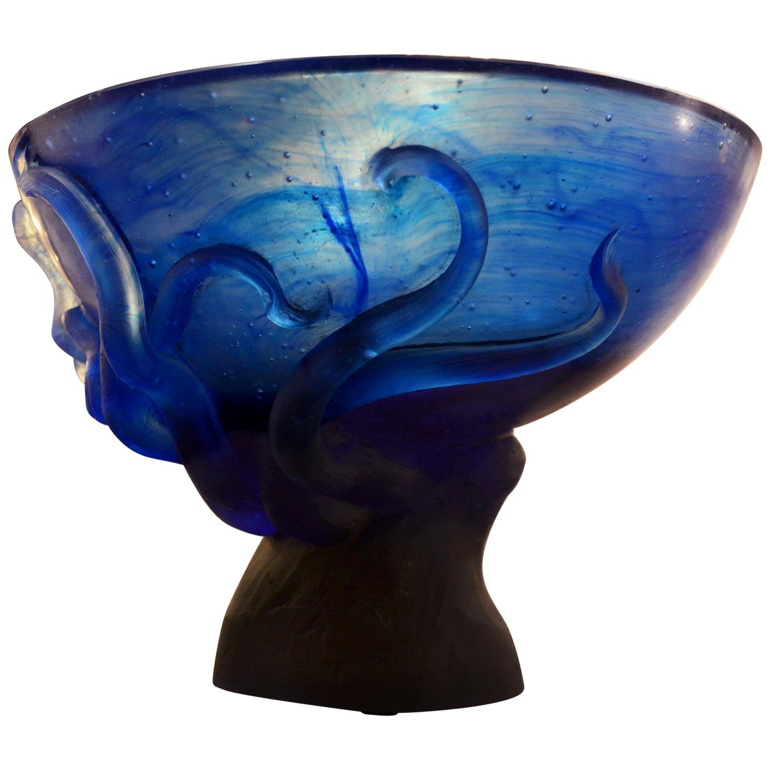 Octopus Vase in Blue Pure Glass Paste For Sale