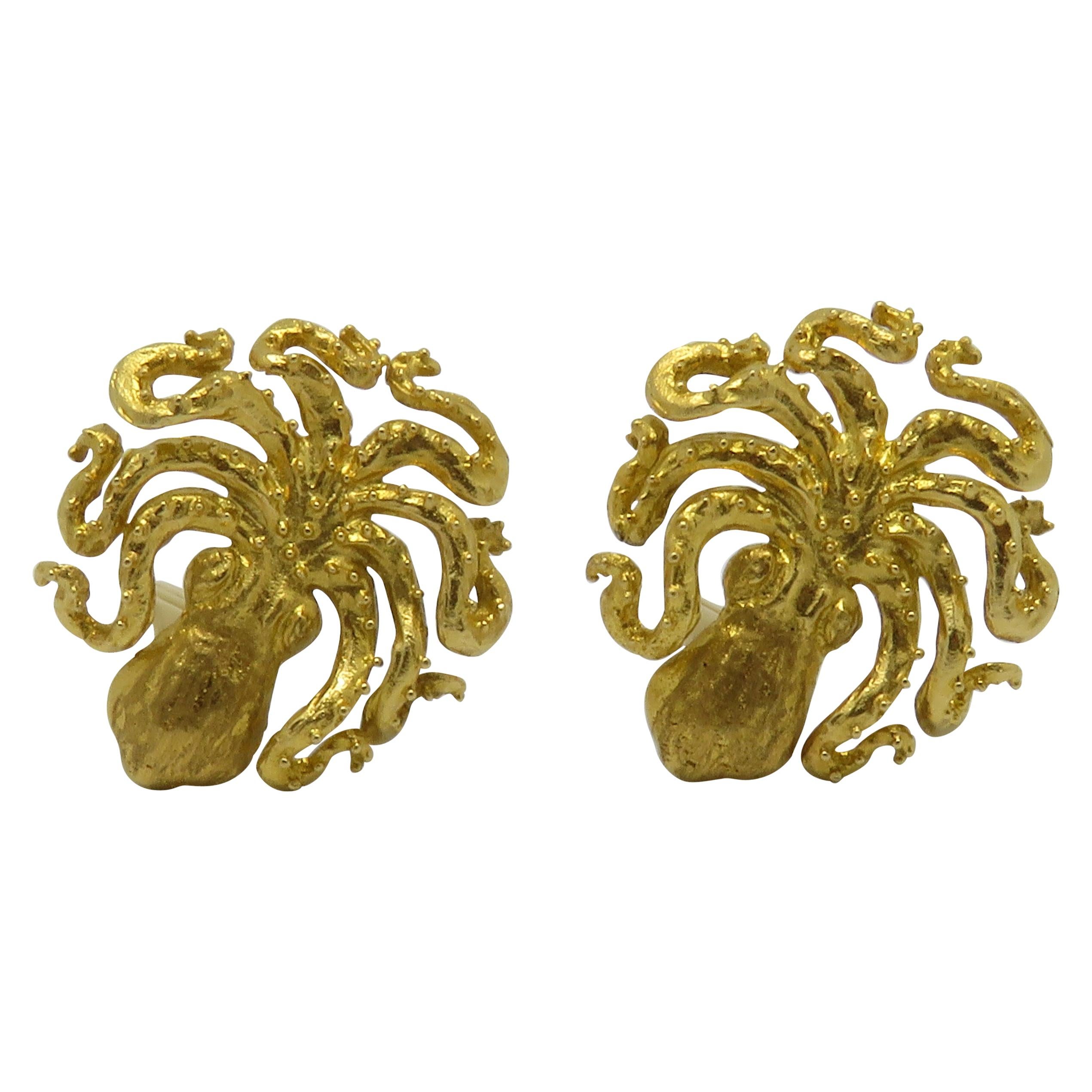 "OCTOPUS" Yellow Gold Ear Clips For Sale