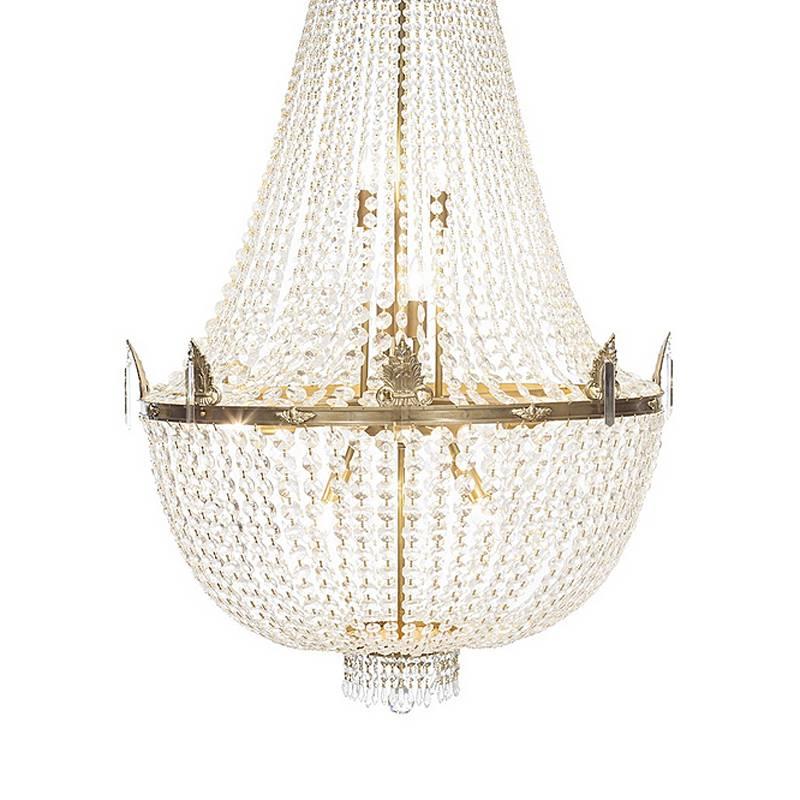 Chandelier octopuss crystal large with structure 
in polished bronze. With crystal pendants. Style
20's years.
Ø80xH146cm, price: 4250,00€.
Also available in Ø70xH110cm, price: 3150,00€.