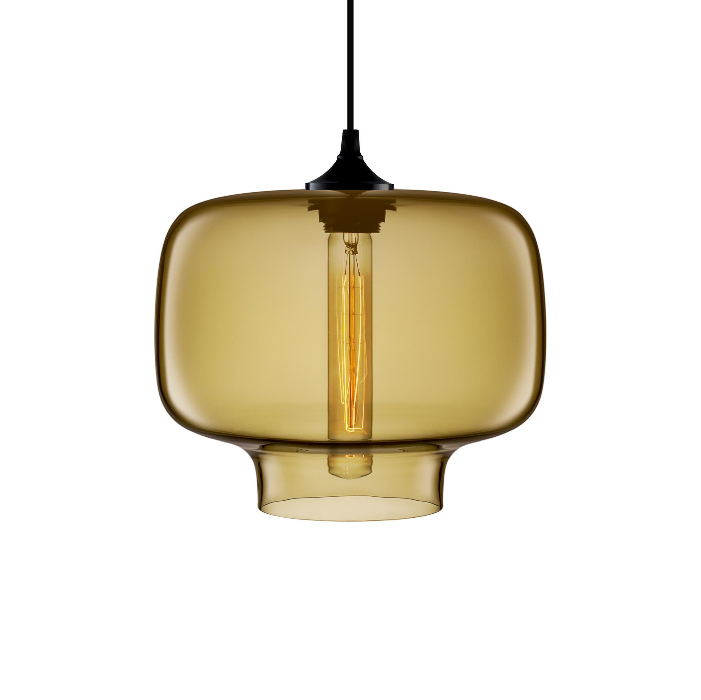 Oculo Amber Handblown Modern Glass Pendant Light, Made in the USA In New Condition For Sale In Beacon, NY