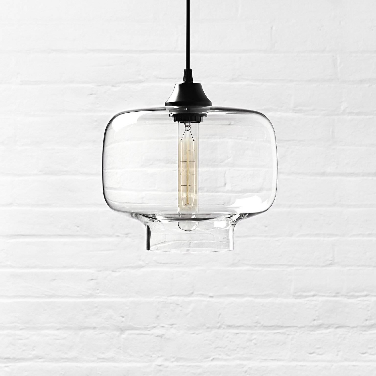 Contemporary Oculo Amber Handblown Modern Glass Pendant Light, Made in the USA For Sale