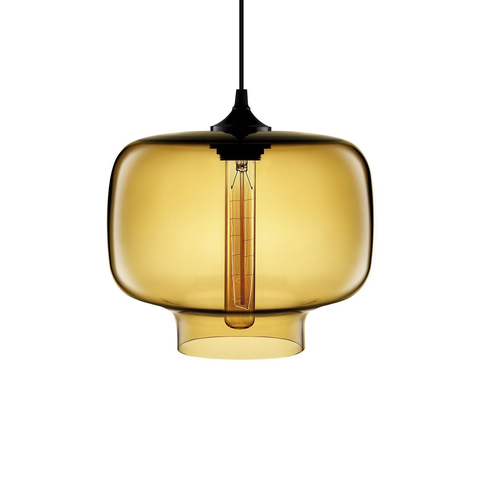 Oculo Amber Handblown Modern Glass Pendant Light, Made in the USA For Sale