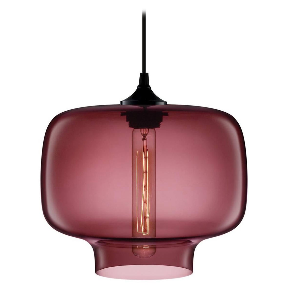 Lampe à suspension moderne en verre soufflé à la main prune Oculo, fabriquée aux États-Unis