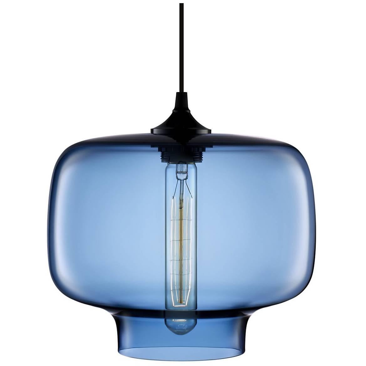 Oculo Sapphire Handblown Modern Glass Pendant Light, Made in the USA For Sale