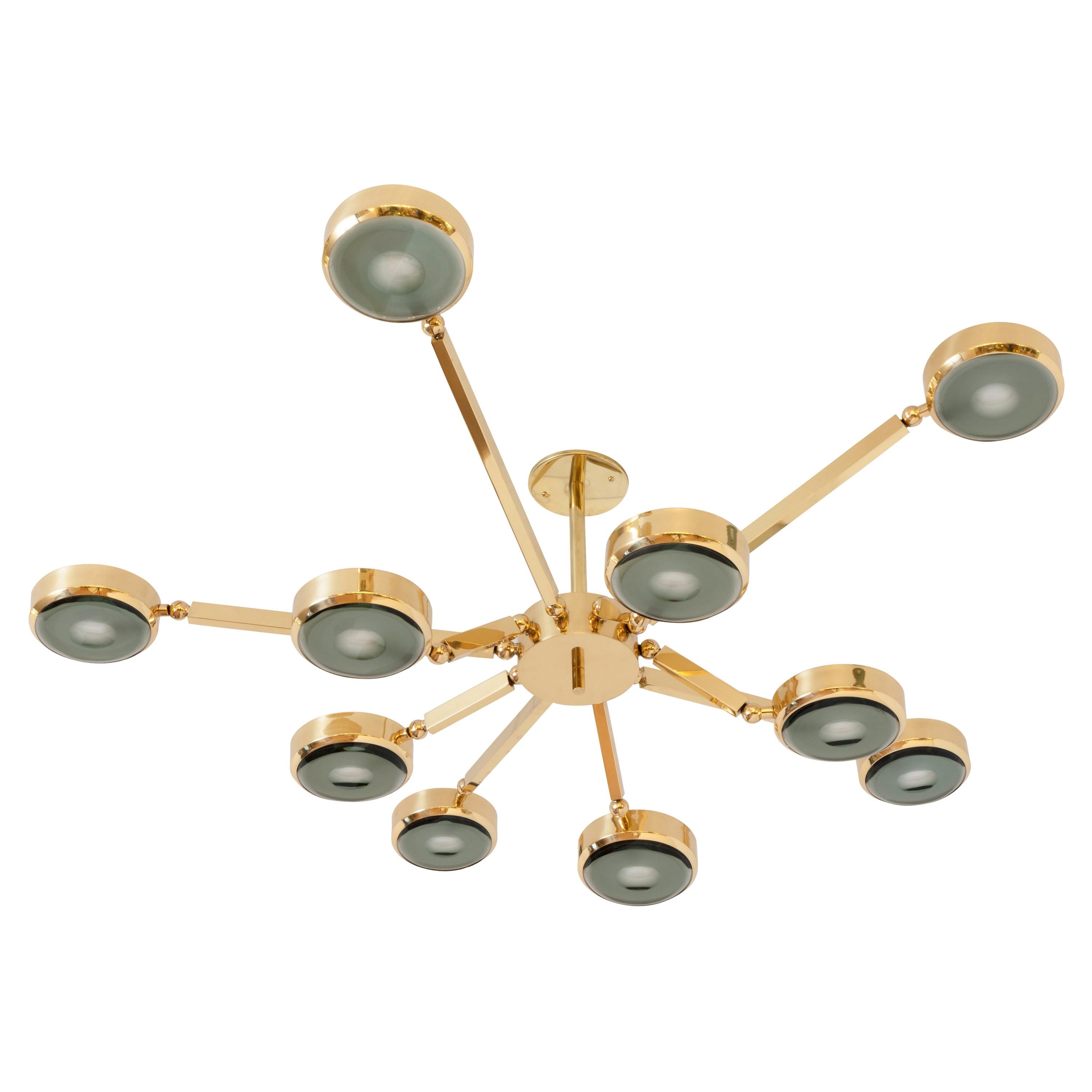 Oculus Articulating Ceiling Light by Gaspare Asaro-Polished Brass Carved Glass  For Sale