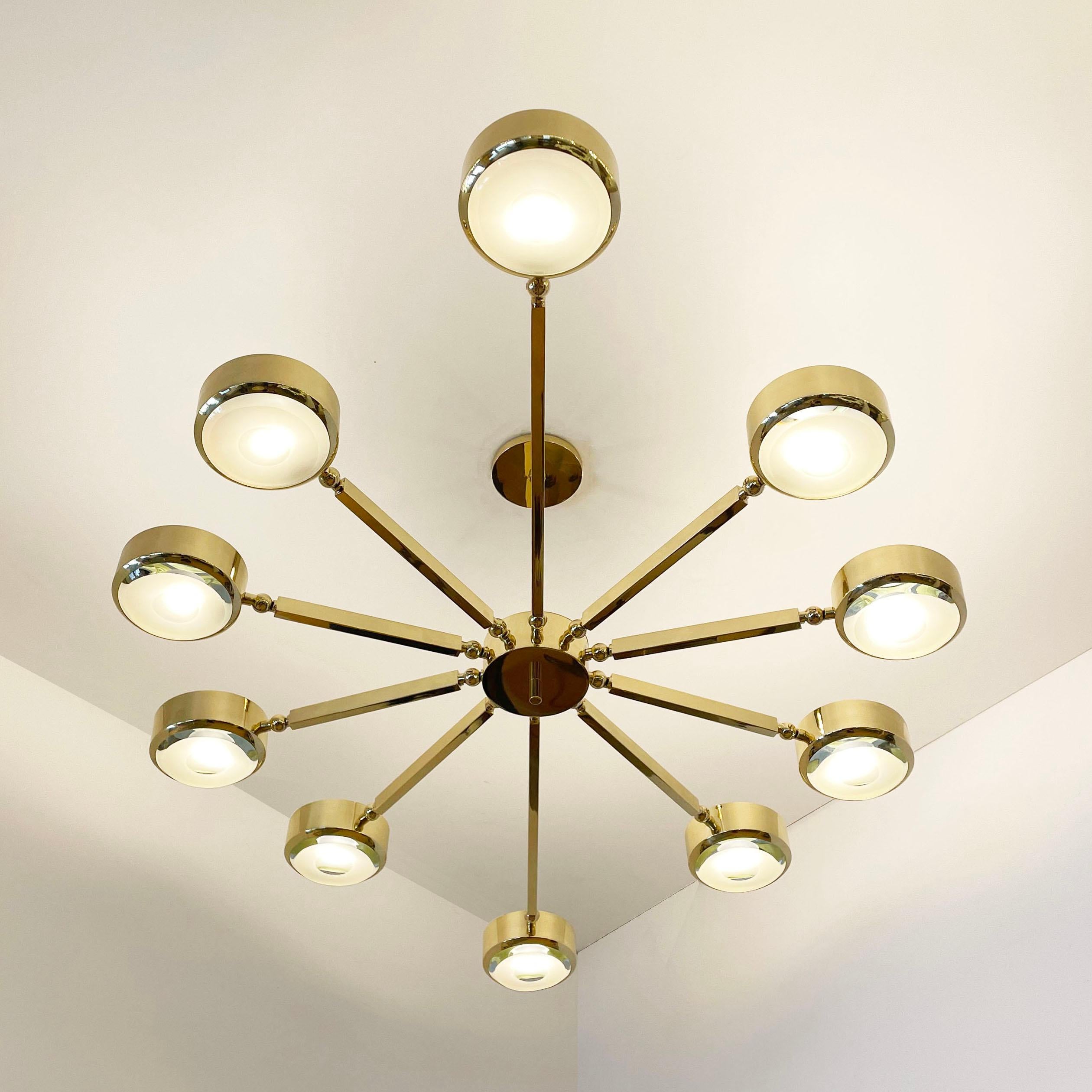 Contemporary Oculus Oval Ceiling Light by Gaspare Asaro- Polished Brass with Carved Glass For Sale
