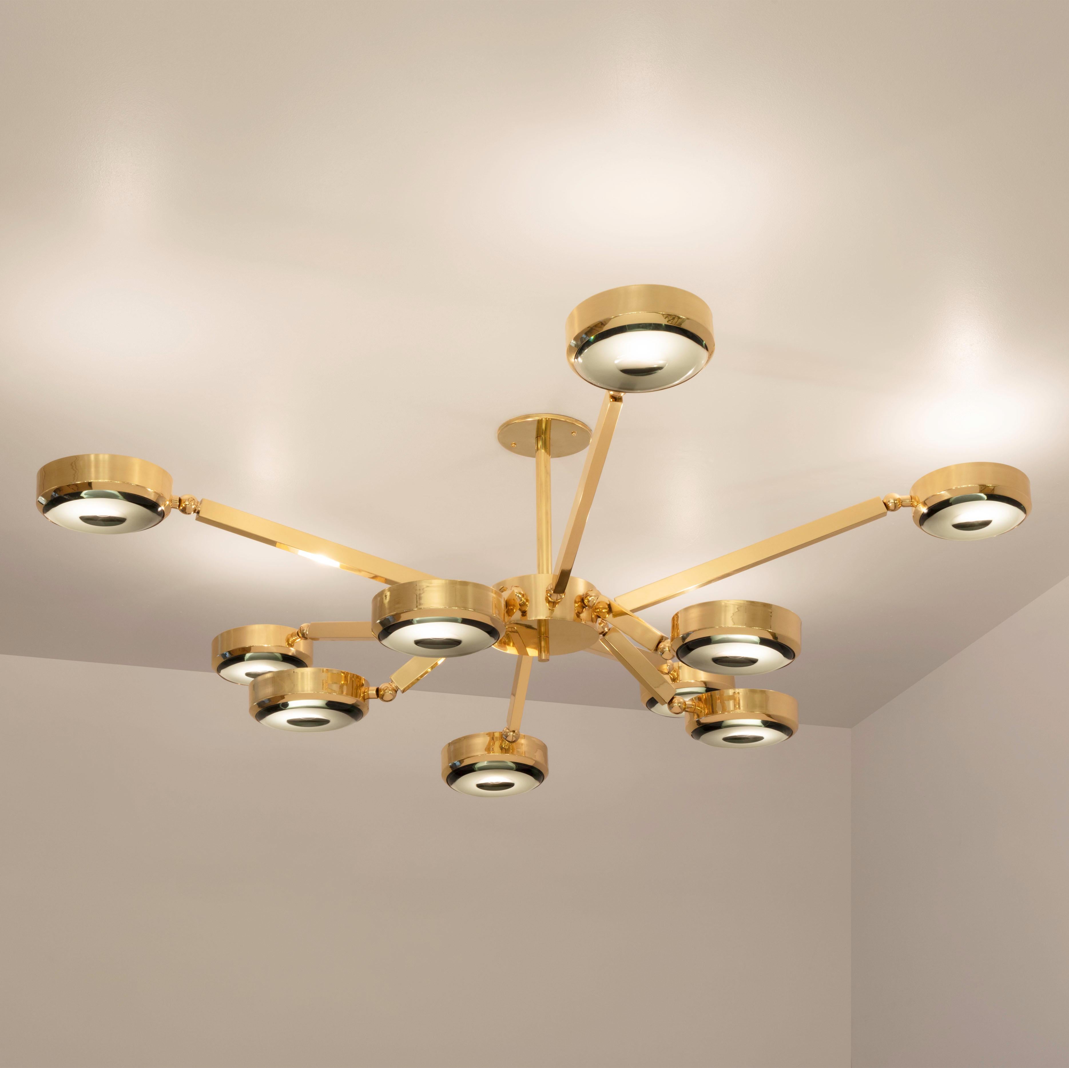 Contemporary Oculus Articulating Ceiling Light-Polished Nickel Finish and Carved Glass For Sale
