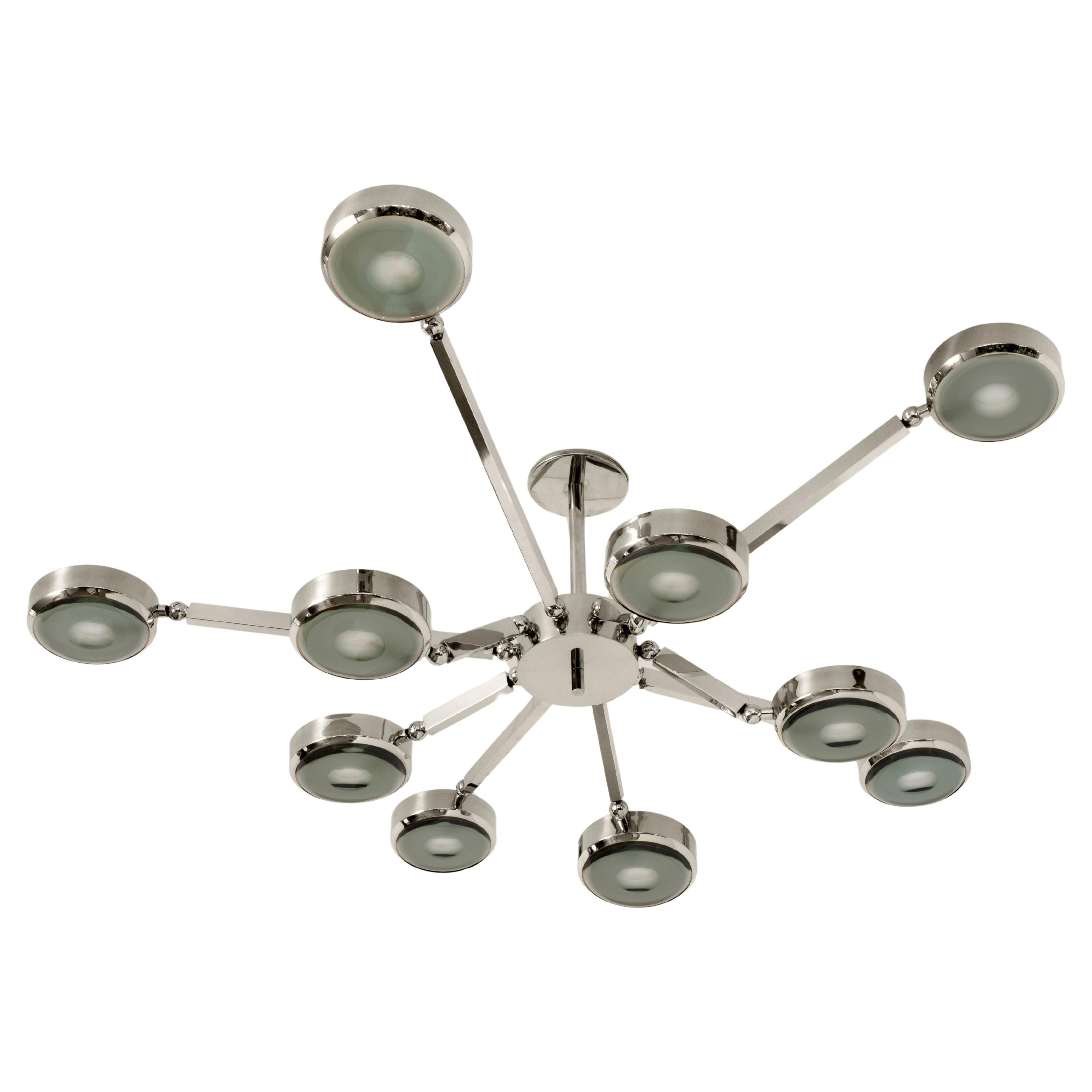 Oculus Articulating Ceiling Light-Polished Nickel Finish and Carved Glass For Sale