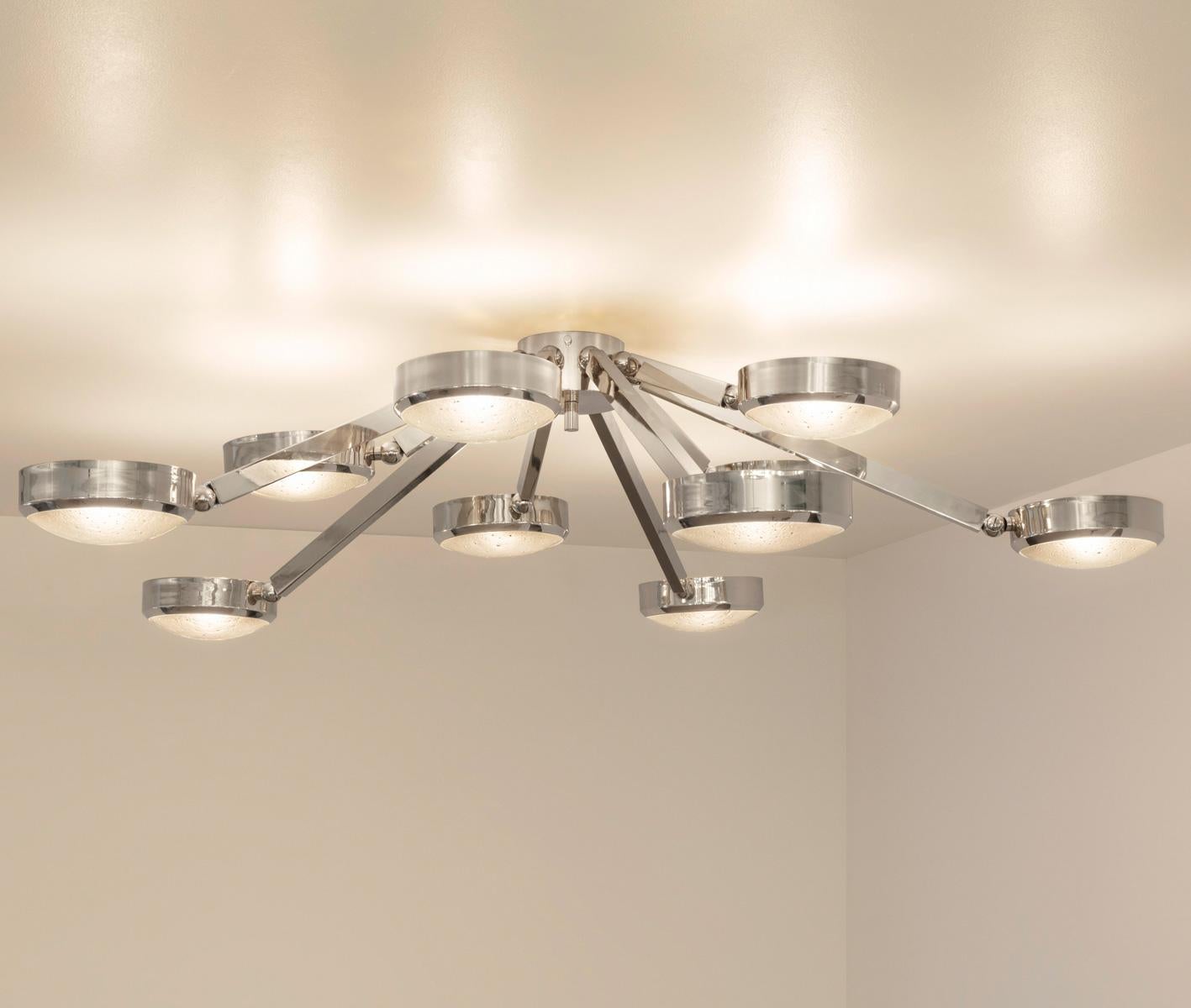 Moderno Plafoniera Oculus di Gaspare Asaro Murano con vetro e finitura in nichel lucido in vendita