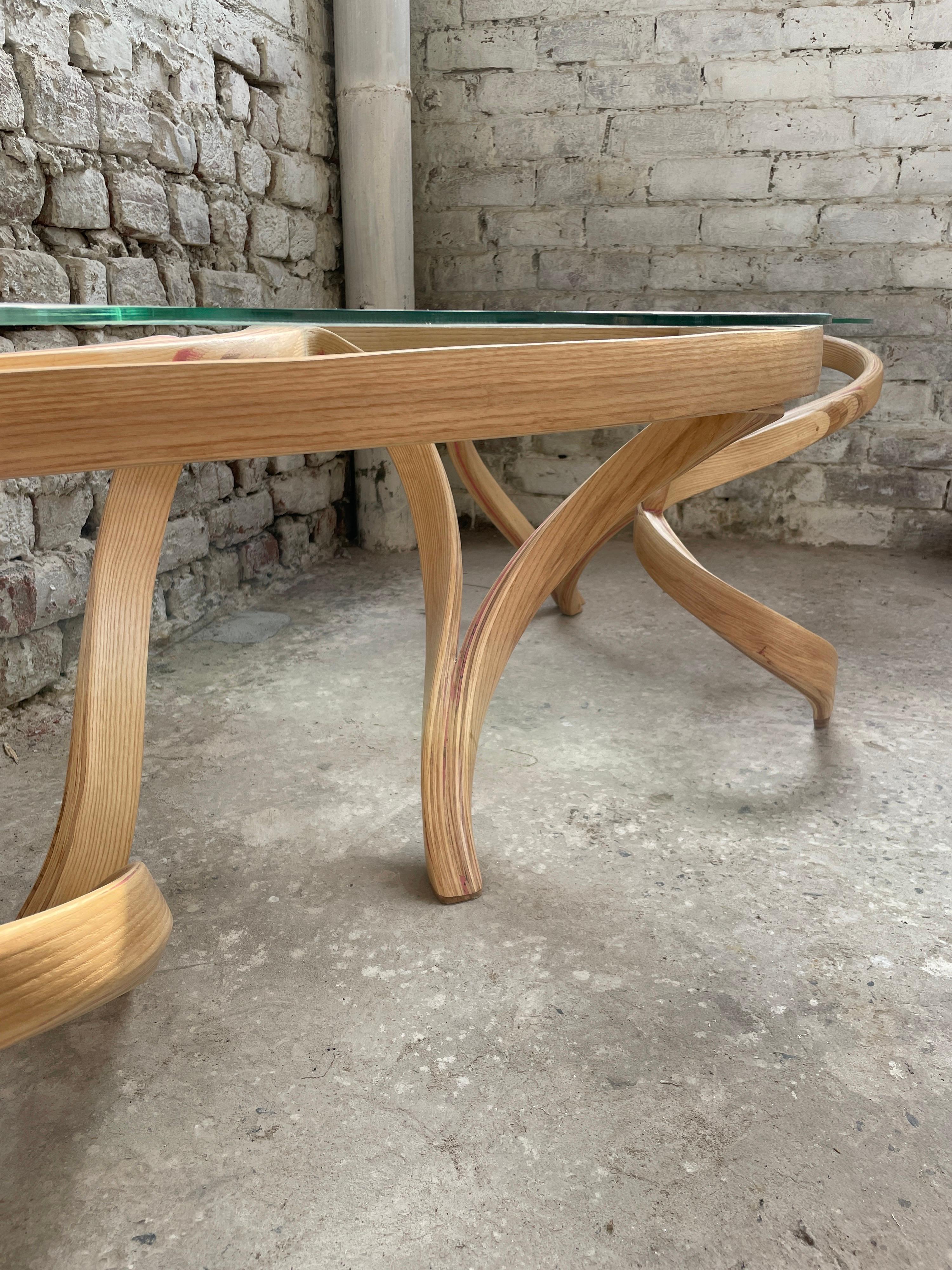 Glass Oculus Centre Table by Raka Studio, Bent Wood For Sale