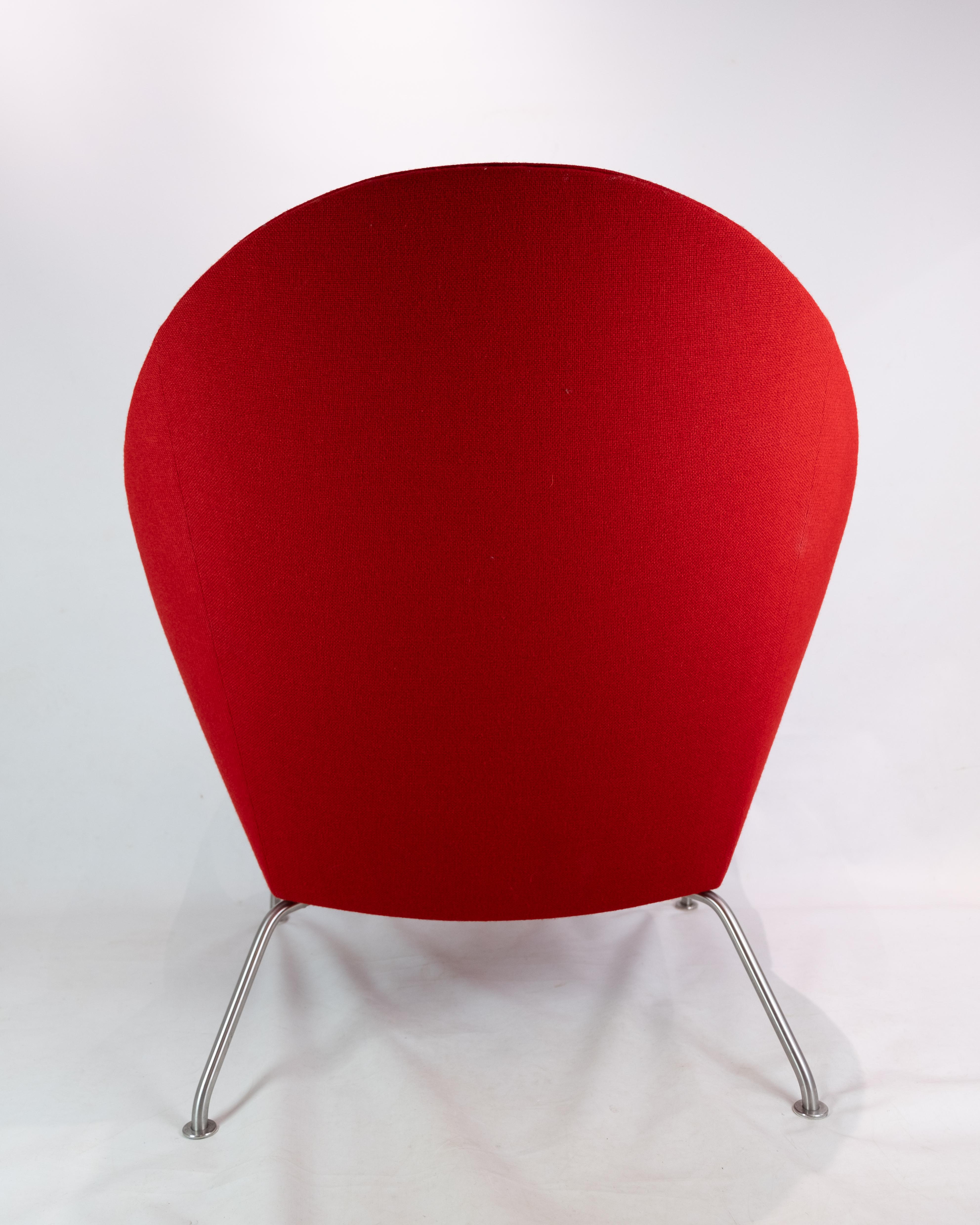 Contemporary Oculus Chair in Red Hallingdal Fabric Designed By Hans J. Wegner 