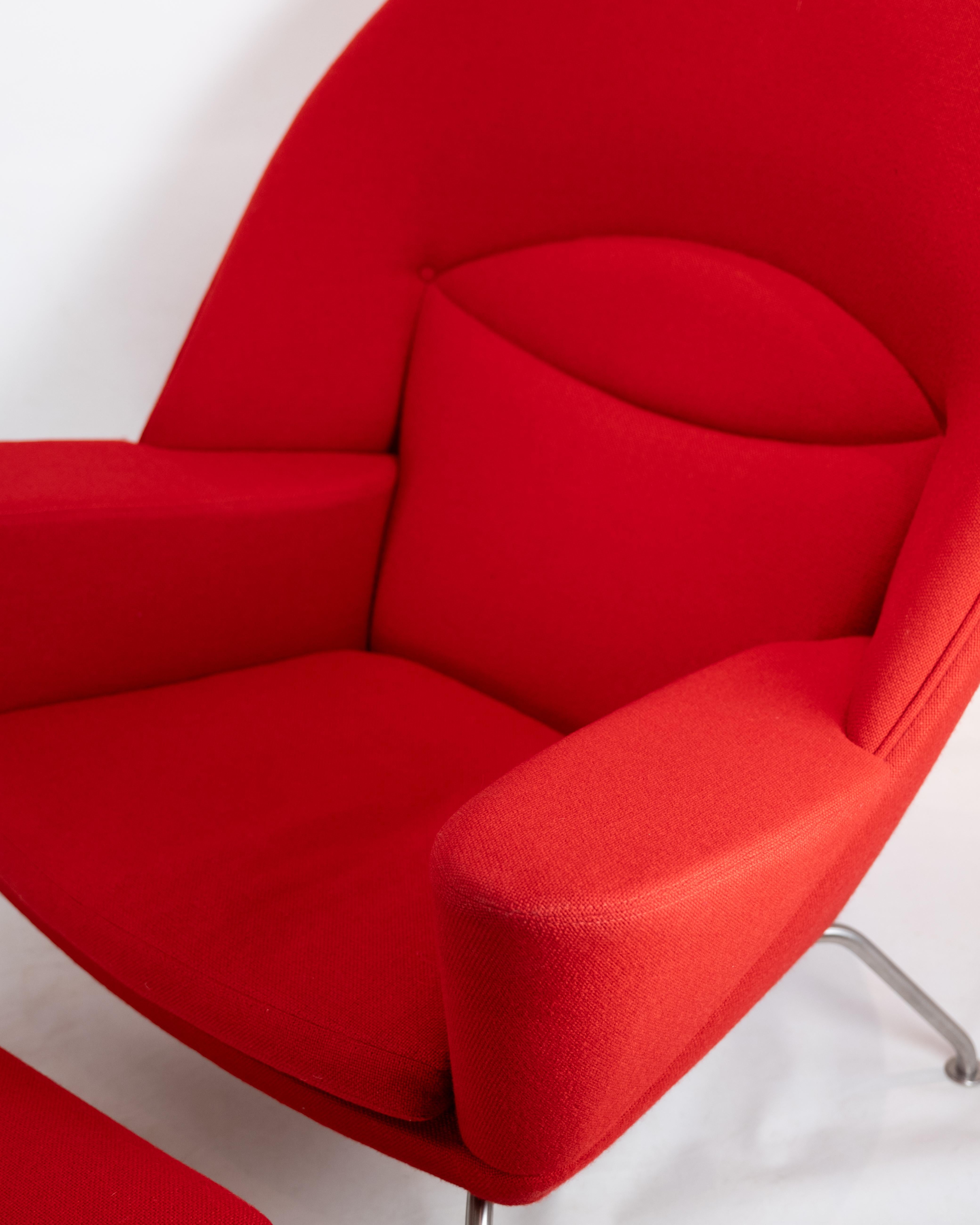 Oculus Chair in Red Hallingdal Fabric Designed By Hans J. Wegner  3