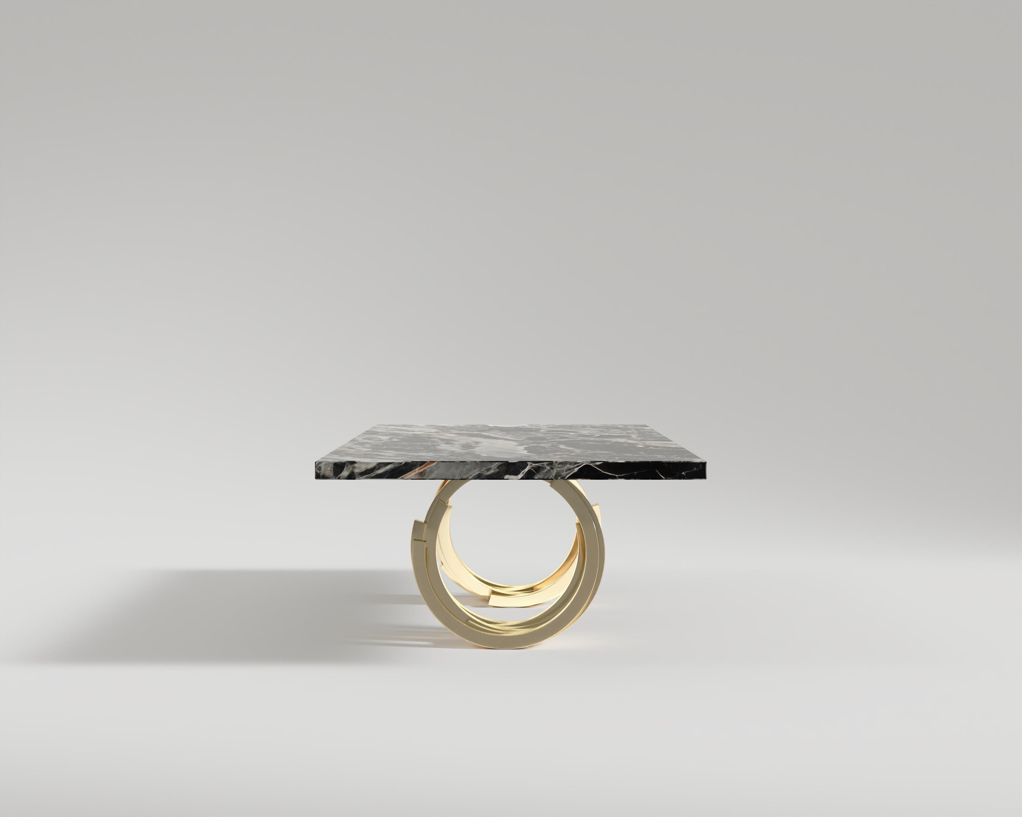 Turkish Oculus Dining Table in Polished Bronze and Marble Tabletop by Palena Furniture For Sale
