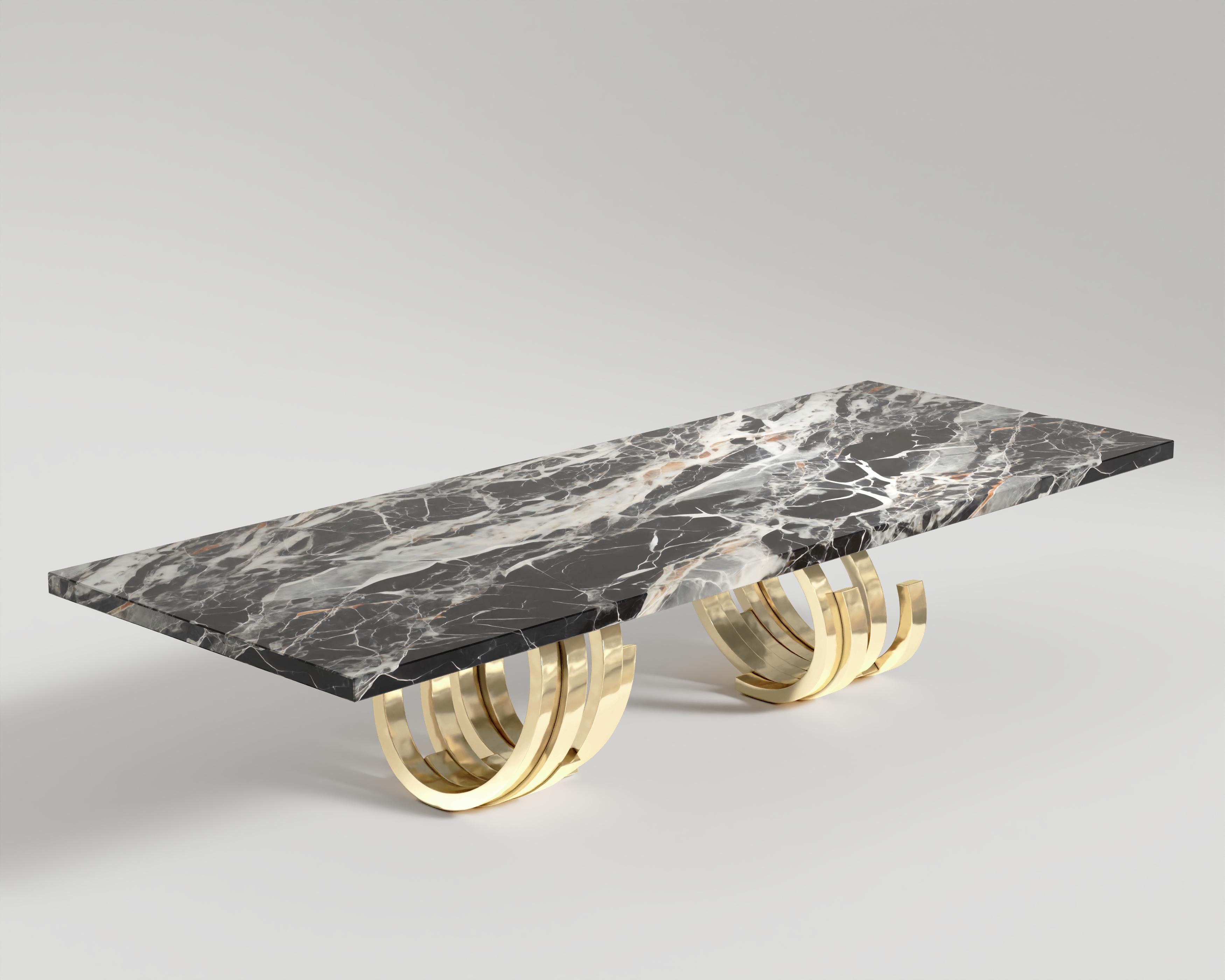 Oculus Dining Table in Polished Bronze and Marble Tabletop by Palena Furniture In New Condition For Sale In Istanbul, TR