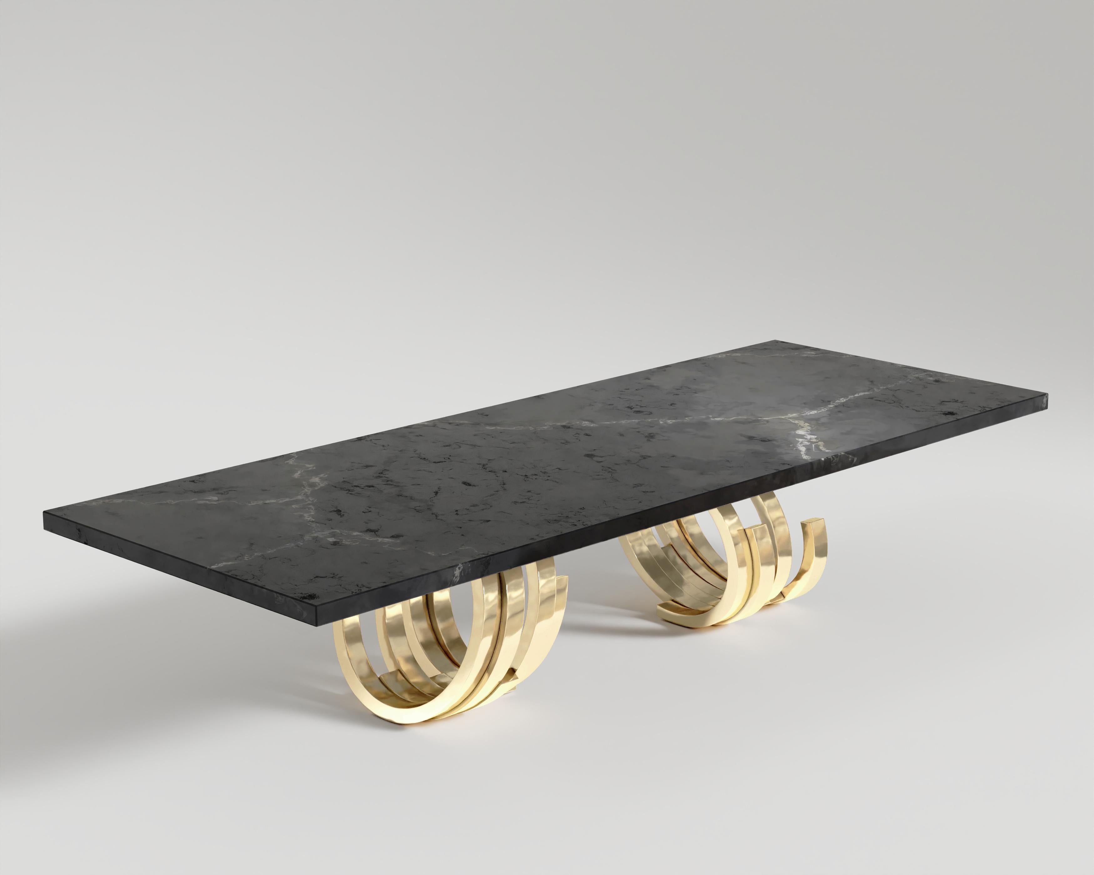 Contemporary Oculus Dining Table in Polished Bronze and Marble Tabletop by Palena Furniture For Sale