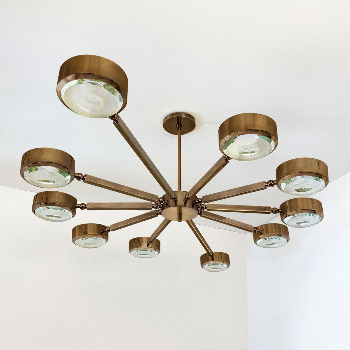 Modern Oculus Oval Ceiling Light by Gaspare Asaro- Bronze Finish with Carved Glass For Sale