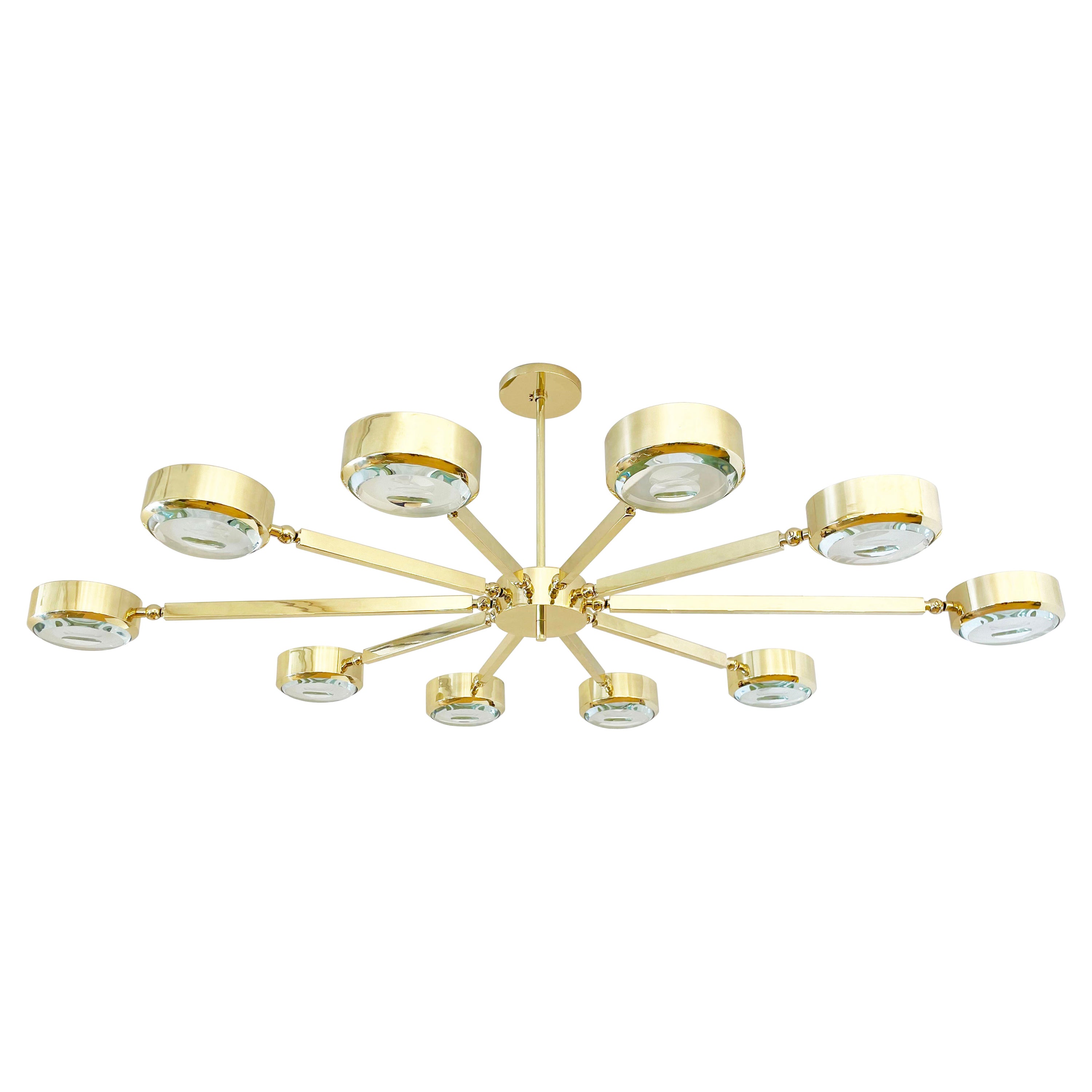 Italian Oculus Oval Ceiling Light by Gaspare Asaro- Bronze Finish with Carved Glass For Sale