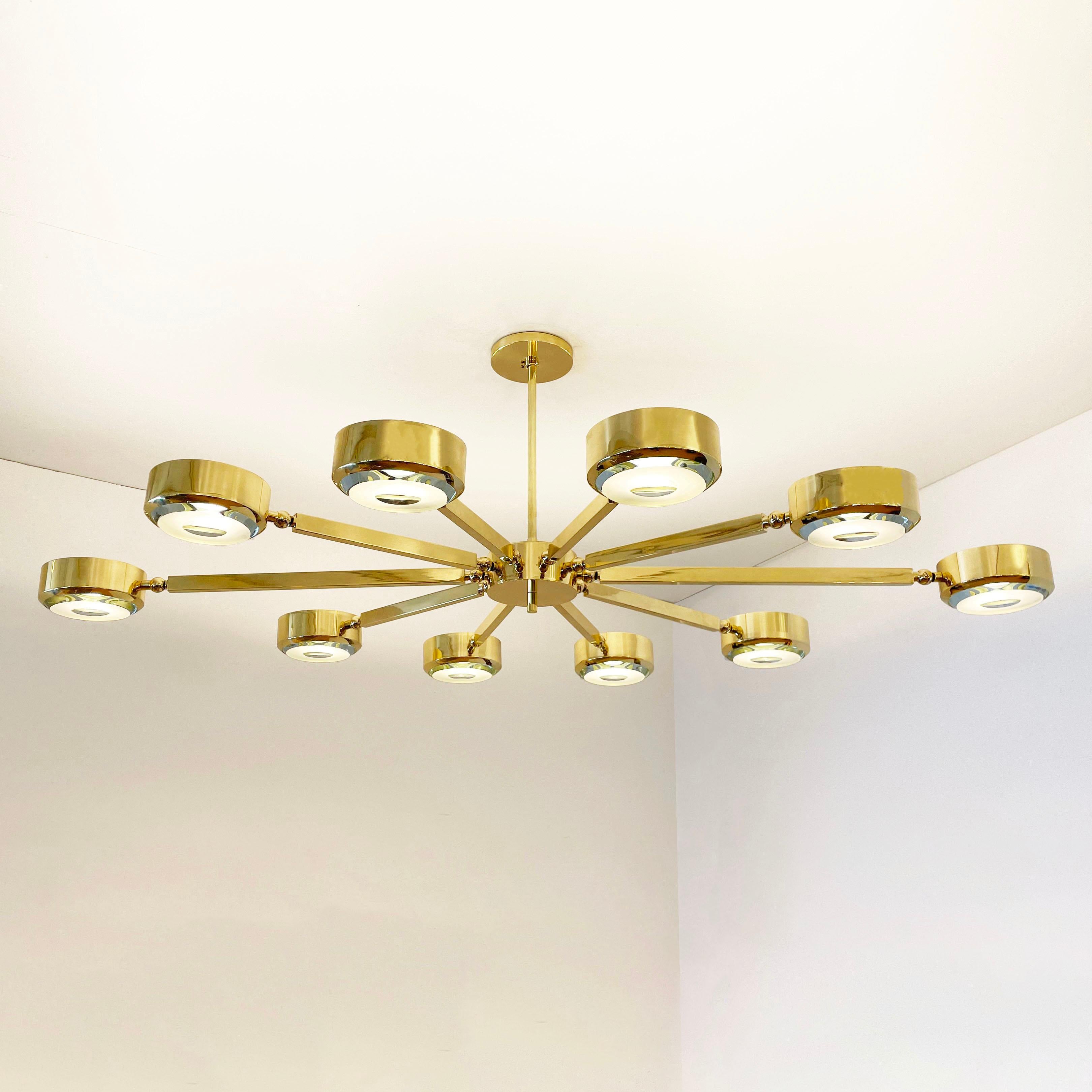 Brass Oculus Oval Ceiling Light by Gaspare Asaro- Bronze Finish with Carved Glass For Sale
