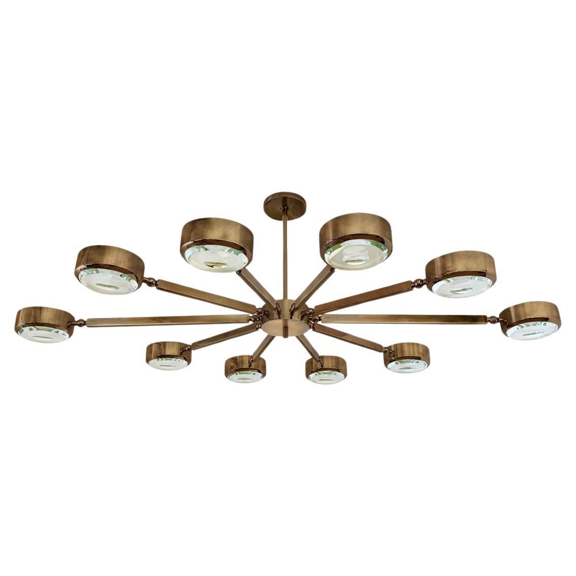 Oculus Oval Ceiling Light by Gaspare Asaro- Bronze Finish with Carved Glass For Sale