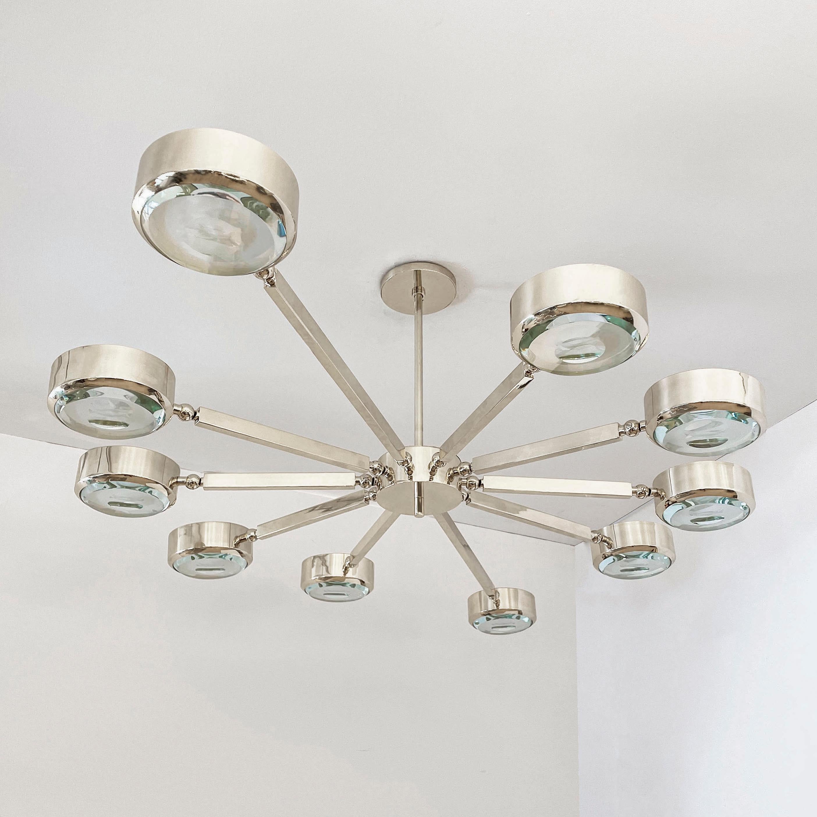 Modern Oculus Oval Ceiling Light by Gaspare Asaro- Polished Nickel with Carved Glass For Sale