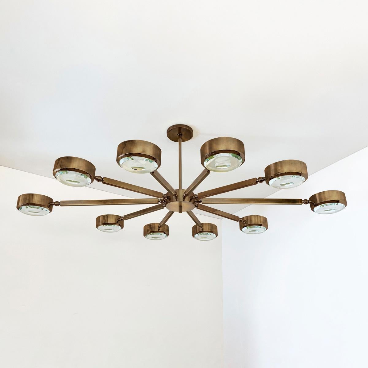 Modern Oculus Oval Ceiling Light by Gaspare Asaro- Polished Nickel with Carved Glass For Sale