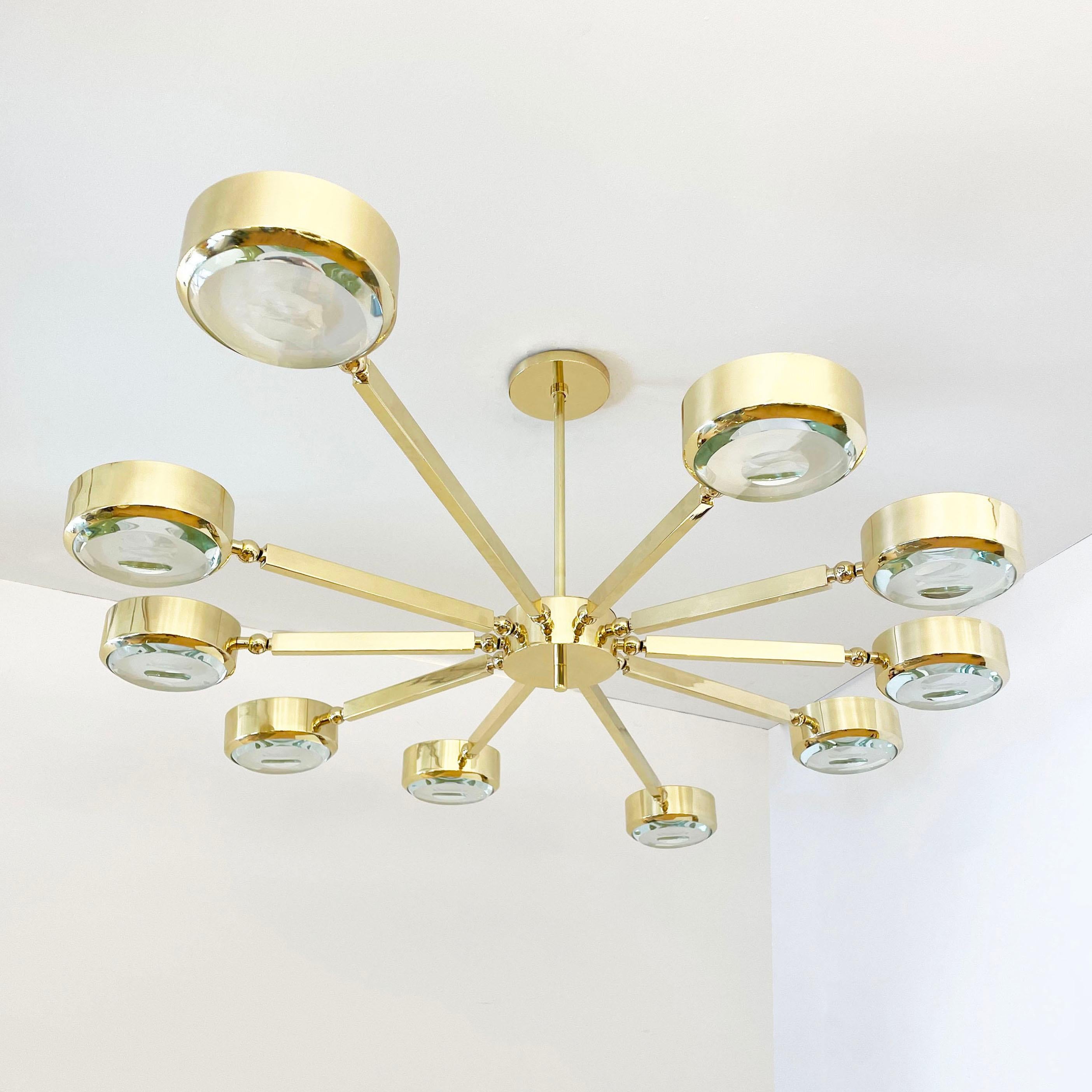Oculus Oval Ceiling Light by Gaspare Asaro- Polished Nickel with Carved Glass In New Condition For Sale In New York, NY