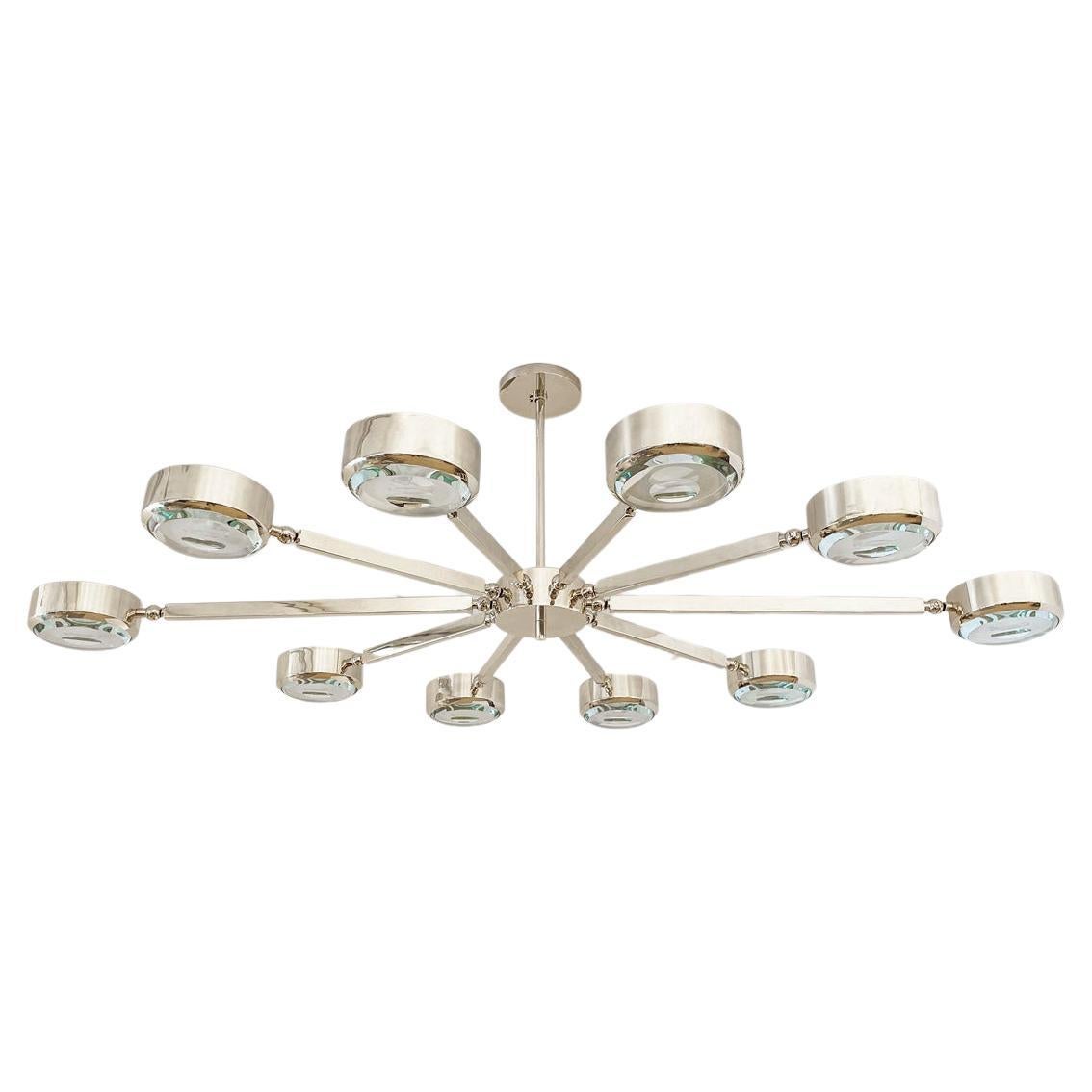 Oculus Oval Ceiling Light by Gaspare Asaro- Polished Nickel with Carved Glass For Sale