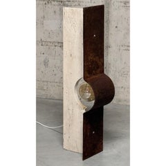 Oculus OX Floor Lamp in Rough Iron & Travertine by D´ARK Atelier