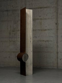Oculus X Floor Lamp in Oxidized Iron & Travertine by D´ARK Atelier