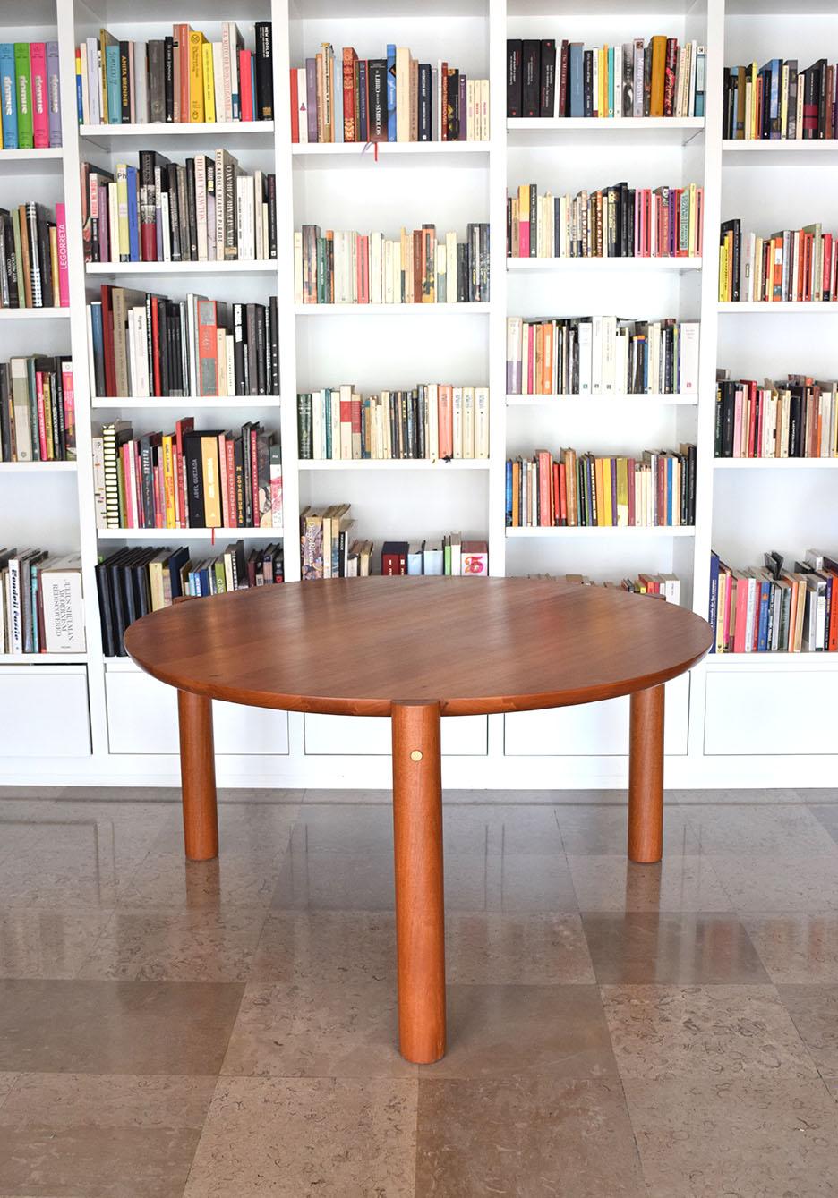 Contemporary Minimalist Modern Round Dining Table in Solid Carribean Walnut  For Sale