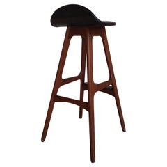 Vintage Od-61 Stool with Black Faux Leather Cover, Erik Buch, Oddense Maskinsnedker
