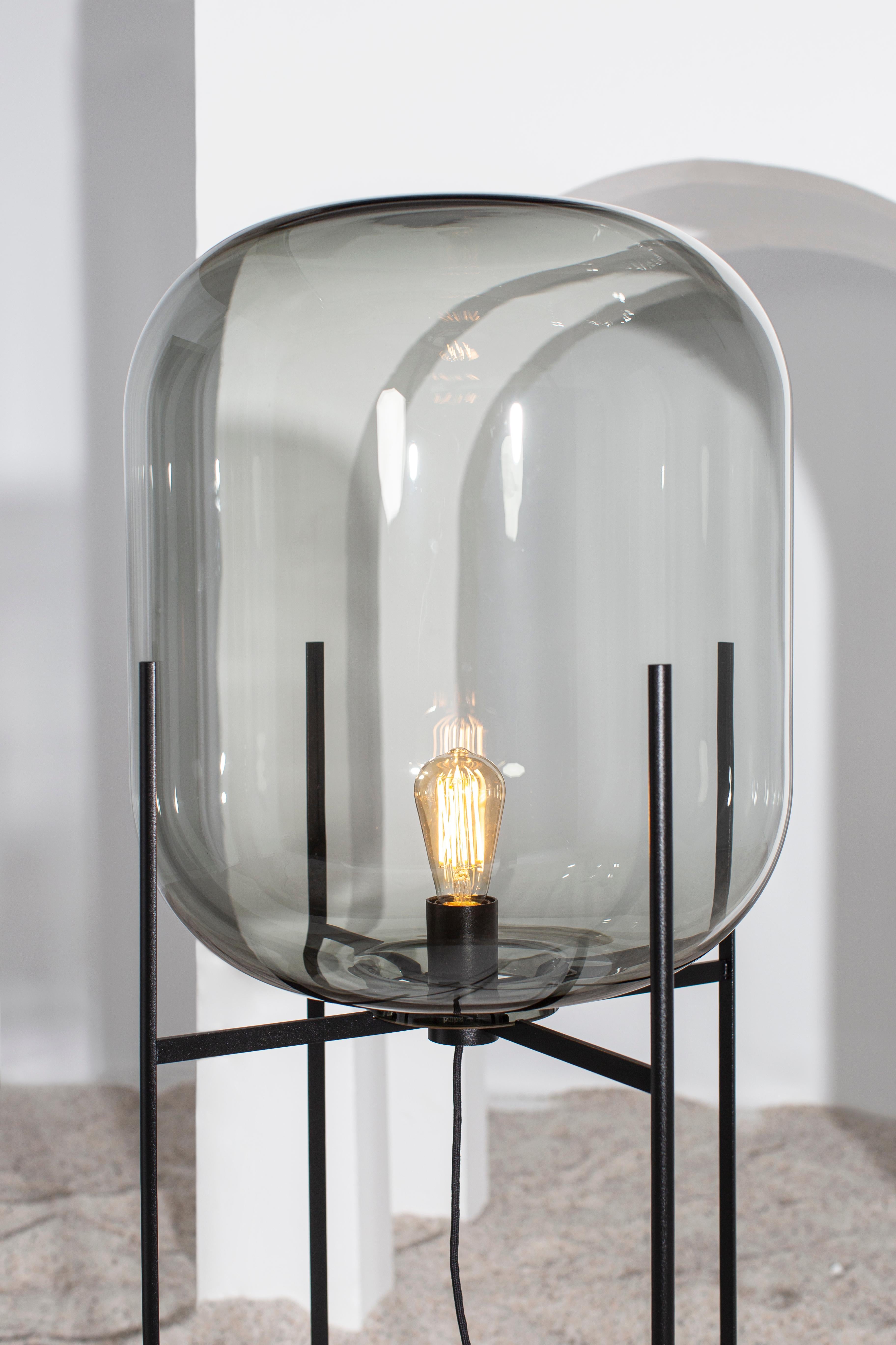 Contemporary Oda Big Smoky Grey Acetato Black Floor Lamp by Pulpo For Sale