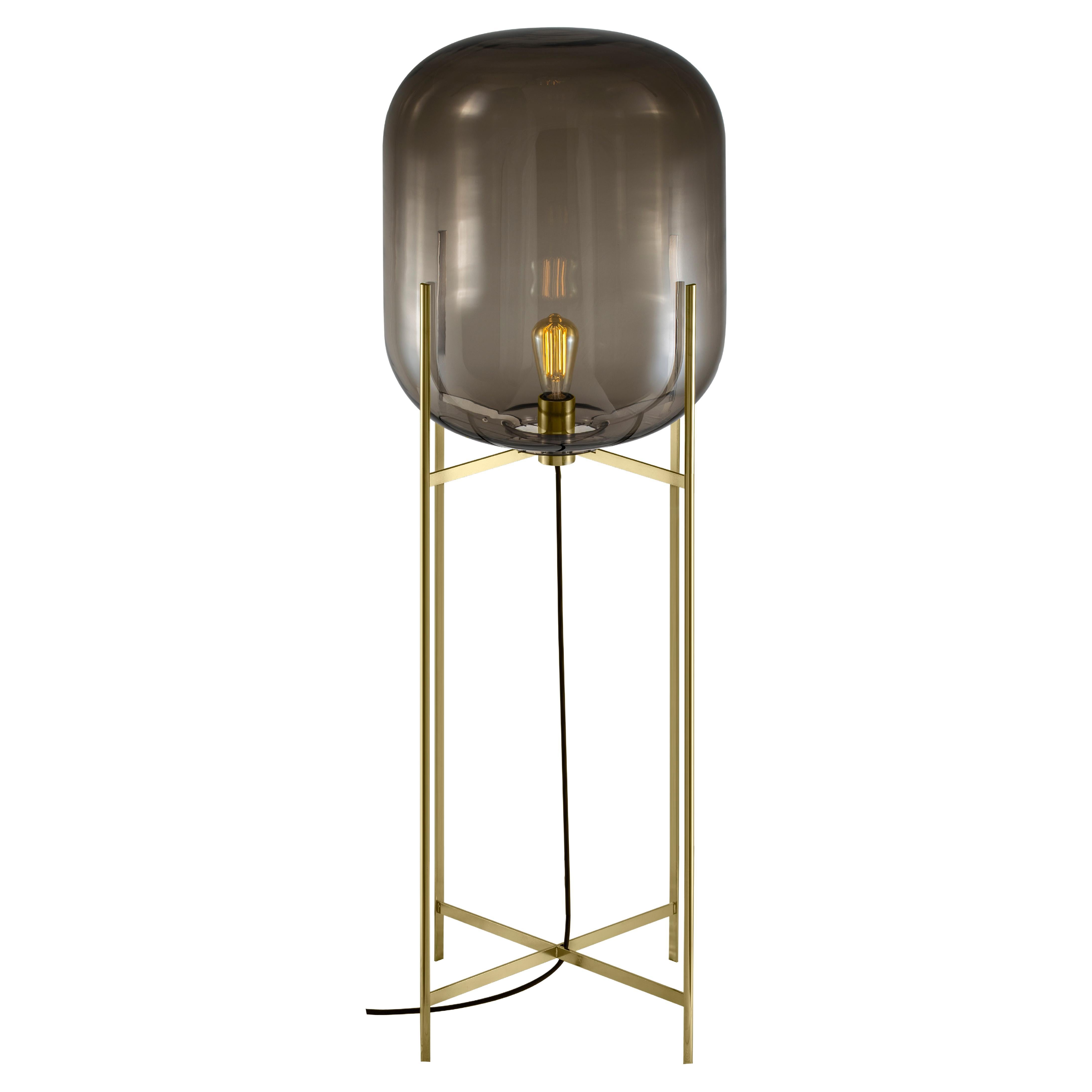 Oda Floor Lamp, European, Minimalist, Smoky Grey, Black Base, German