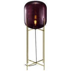 Oda Floor Lamp, European, Minimalist, Aubergine, Brass Base, German, Lamp