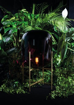 Oda Floor Lamp, European, Minimalist, Aubergine, Brass Base, German, Lamp