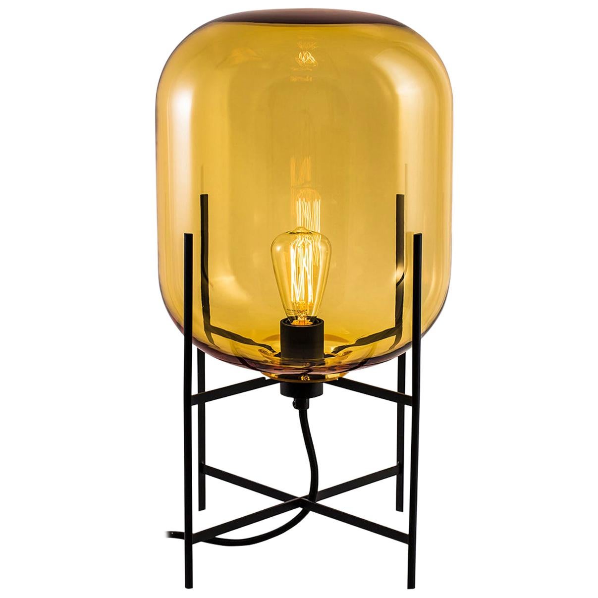 Oda Floor/Table Lamp, European, Minimalist, Amber, Black Base, German, Lamp For Sale