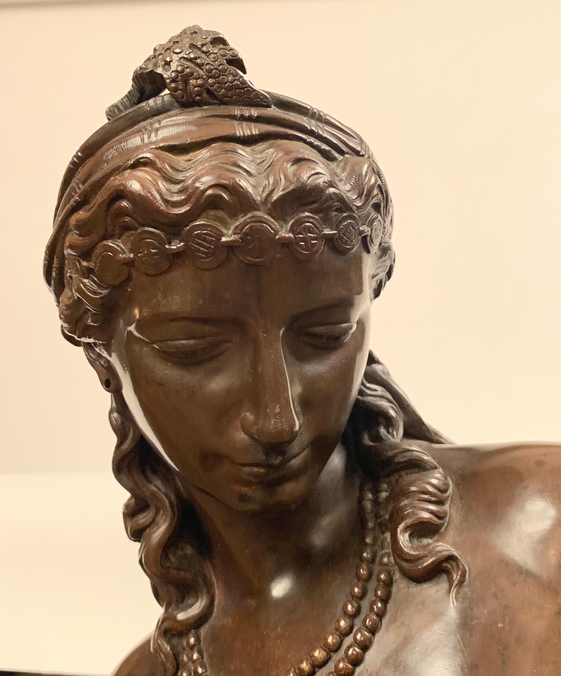 « Odalisque » du baron Charles Arthur Bourgeois, sculpture en bronze du XIXe siècle Excellent état - En vente à London, GB