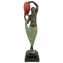 Odalisque by Fayral Original Max Le Verrier Lit Sculpture Lamp in Spelter