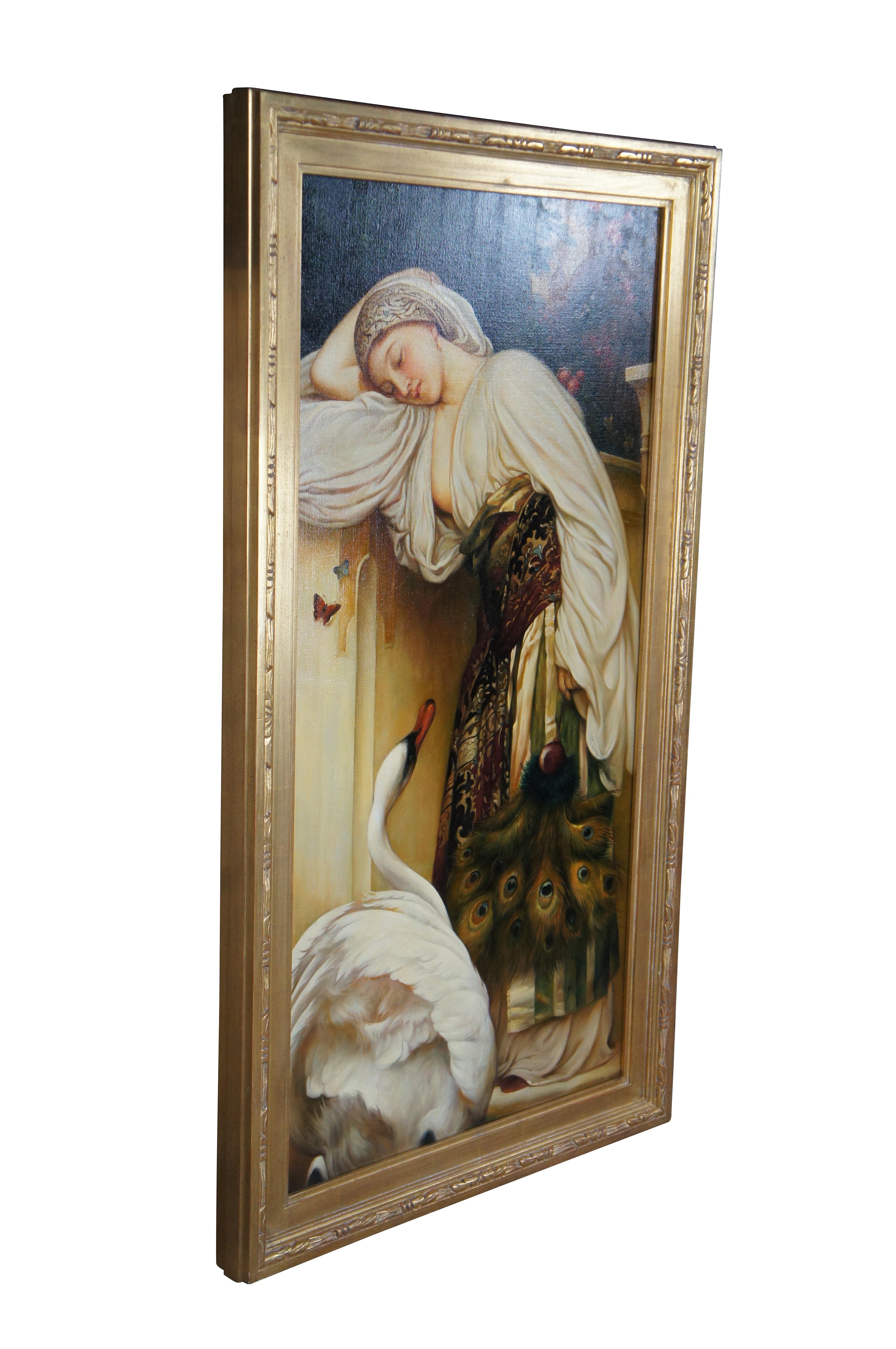 Odalisque Contemporary School Oil Painting After Frederick Leighton Woman Swan In Good Condition In Dayton, OH