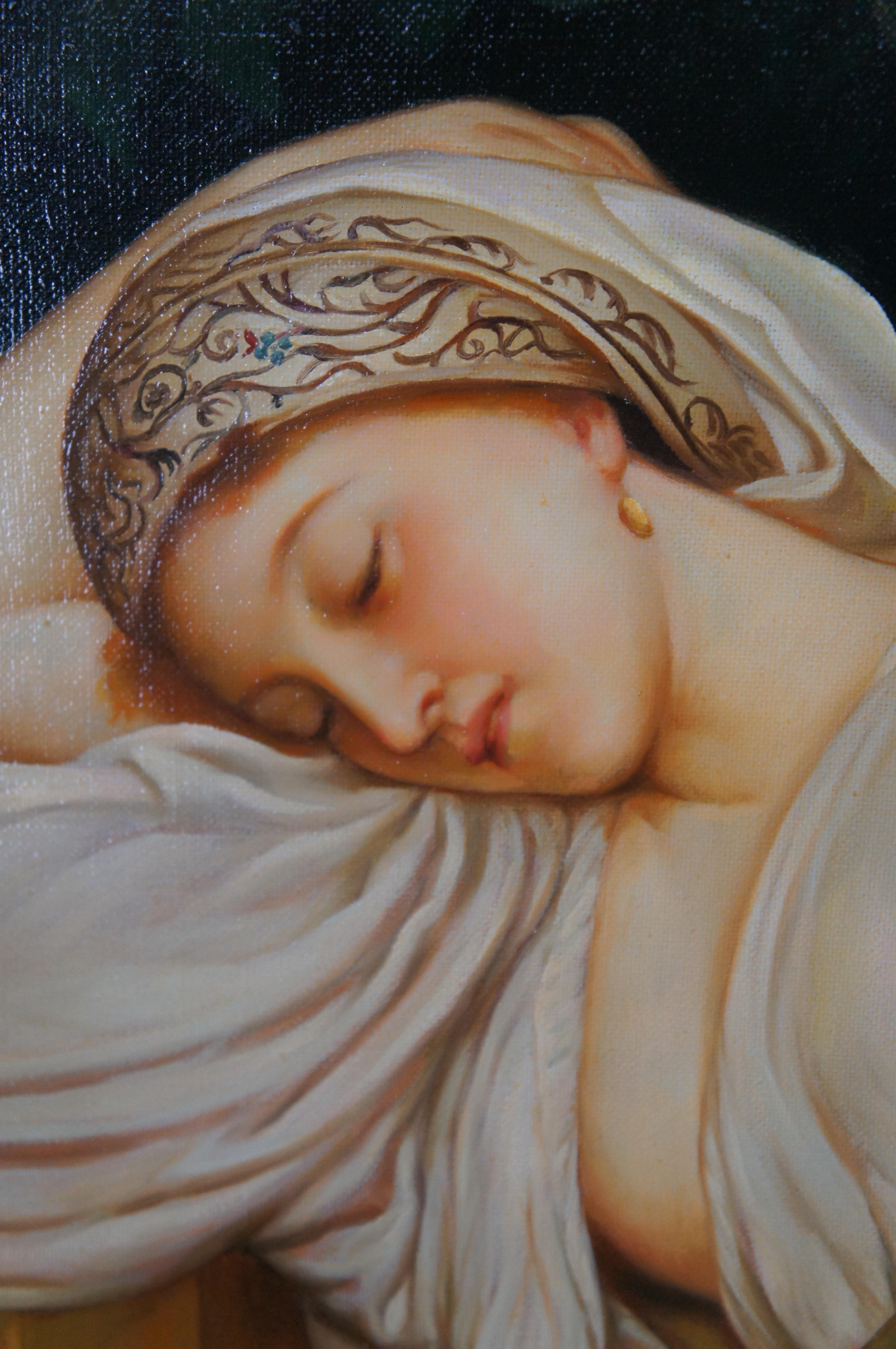 Odalisque Contemporary School Oil Painting After Frederick Leighton Woman Swan 1